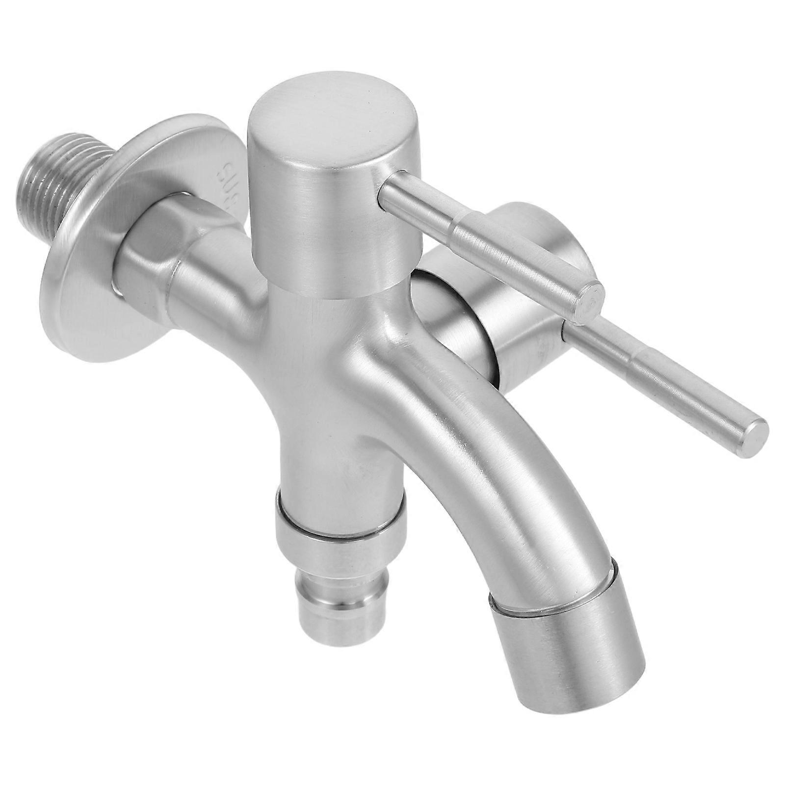 Water Hose Connector Stainless Steel Lengthened One In Two Out Multi Functional Double Outlet Faucet Property Managers 1Pcs