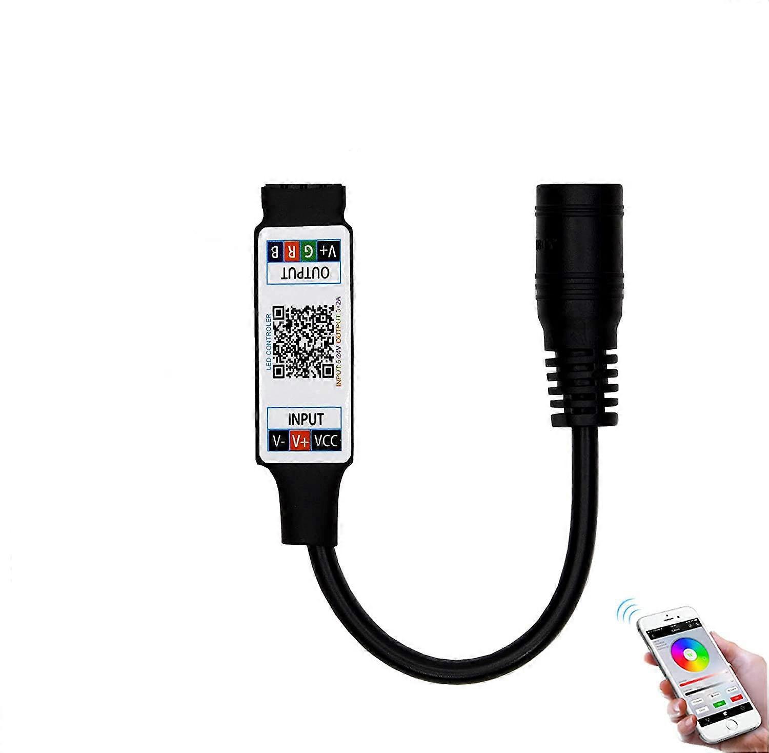 Mini RGB Bluetooth Controller for 5V 12V 24V LED Strip, Smart App Control, Indoor Use, Compact 43mm Black Design