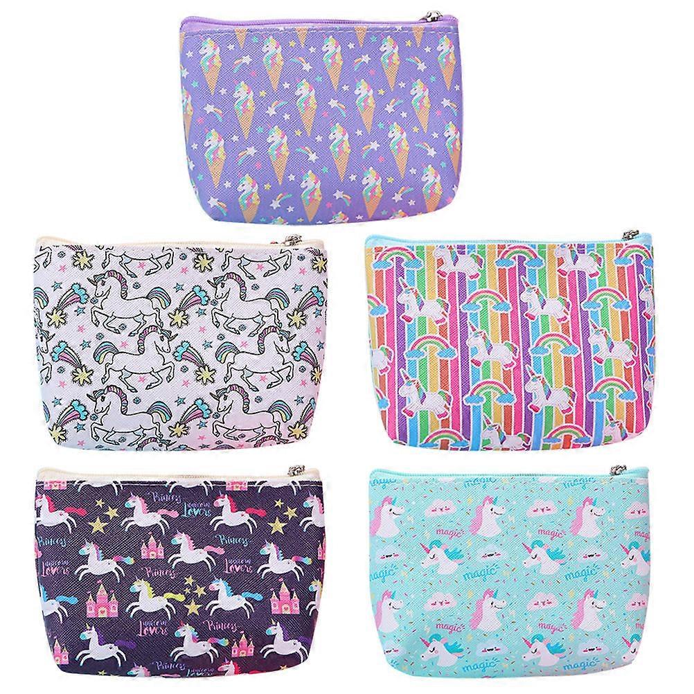 5pcs Unicorn Print Coin Purses Cute PU Change Wallets for Women Zippered Storage Bags for Keys, Lipstick – Party, Shopping & Daily Use