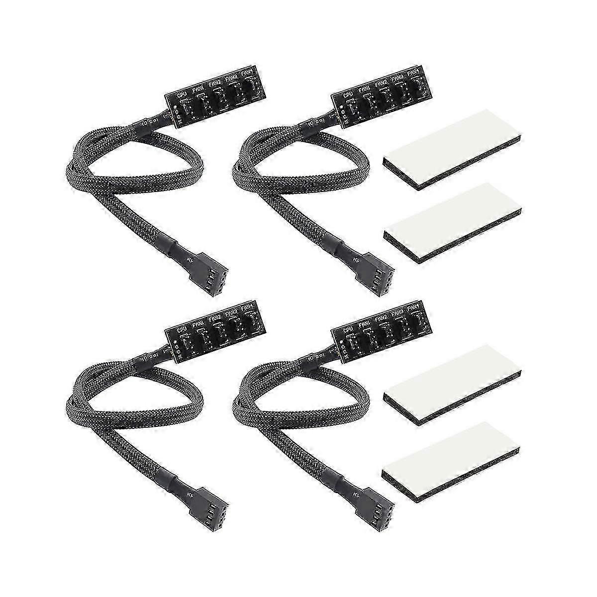2025 Latest Model 4pcs Pwm Fan Hub, Pc Cpu Cooling 4 Pin/3pin Fan Power Cable Hub Splitter