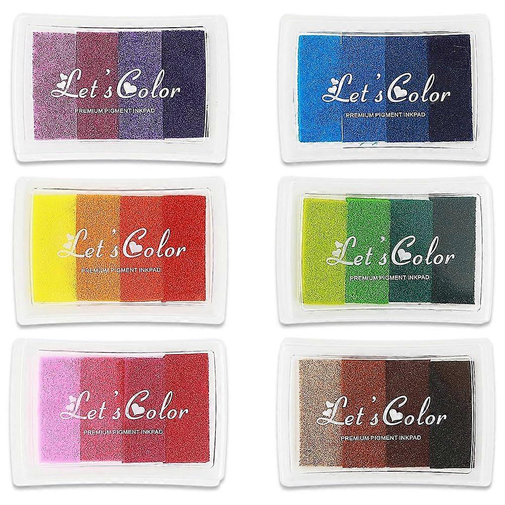 Ink Stamp Pads Set of 6 in 24 Colors, Washable for Crafts, Fingerprint Art, and Scrapbooking Activities