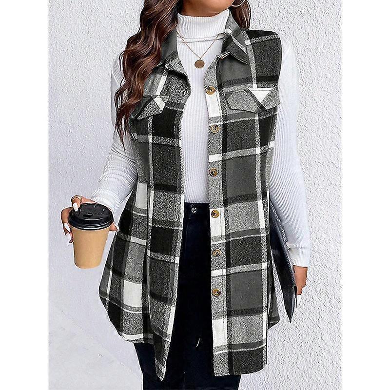 Plus Size Plaid Sleeveless Waistcoat Autumn and Winter Fashion Loose Women's Tweed Jacket