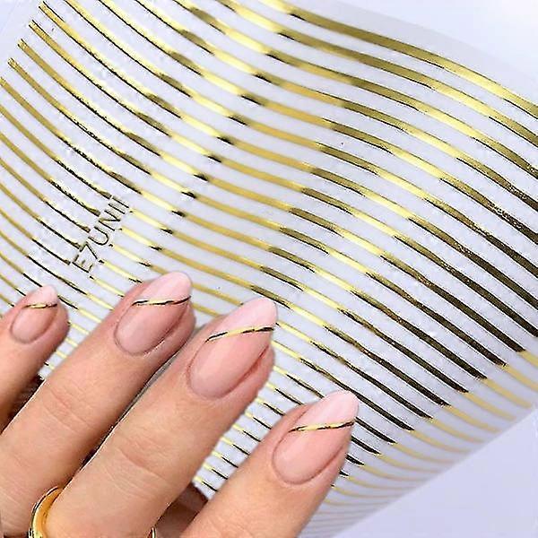 シルバーゴールドラインストライプ3Dネイルステッカー幾何学的なウェーブスターハート粘着性