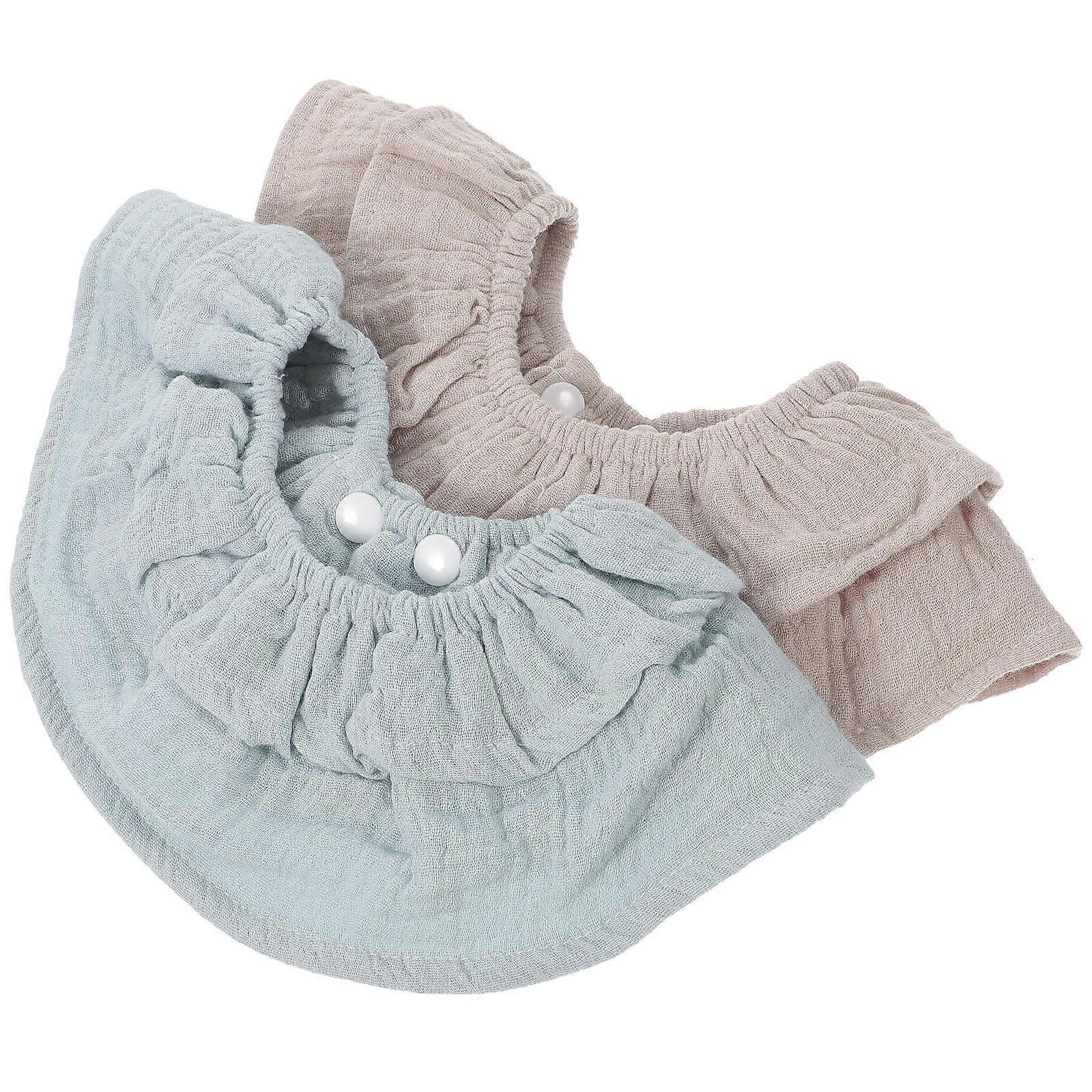 Cotton Drooling Bibs 2 Pcs Absorbent Teething Bibs for Boys and Girls, Ruffled Design, Blue Gray, Multipurpose for Feeding and Eating