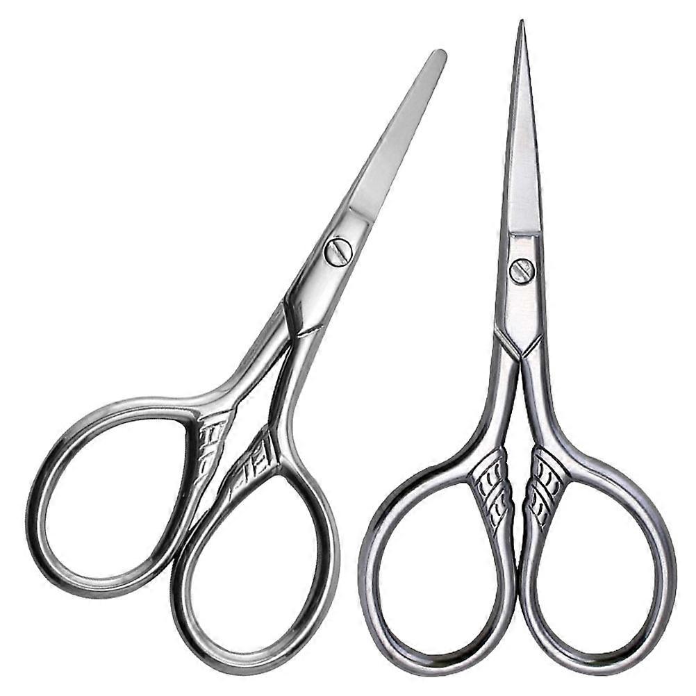 Eyebrow Scissors for Home Use with Ergonomic Design and Comfortable Grip 2Pcs Stainless Steel Silver