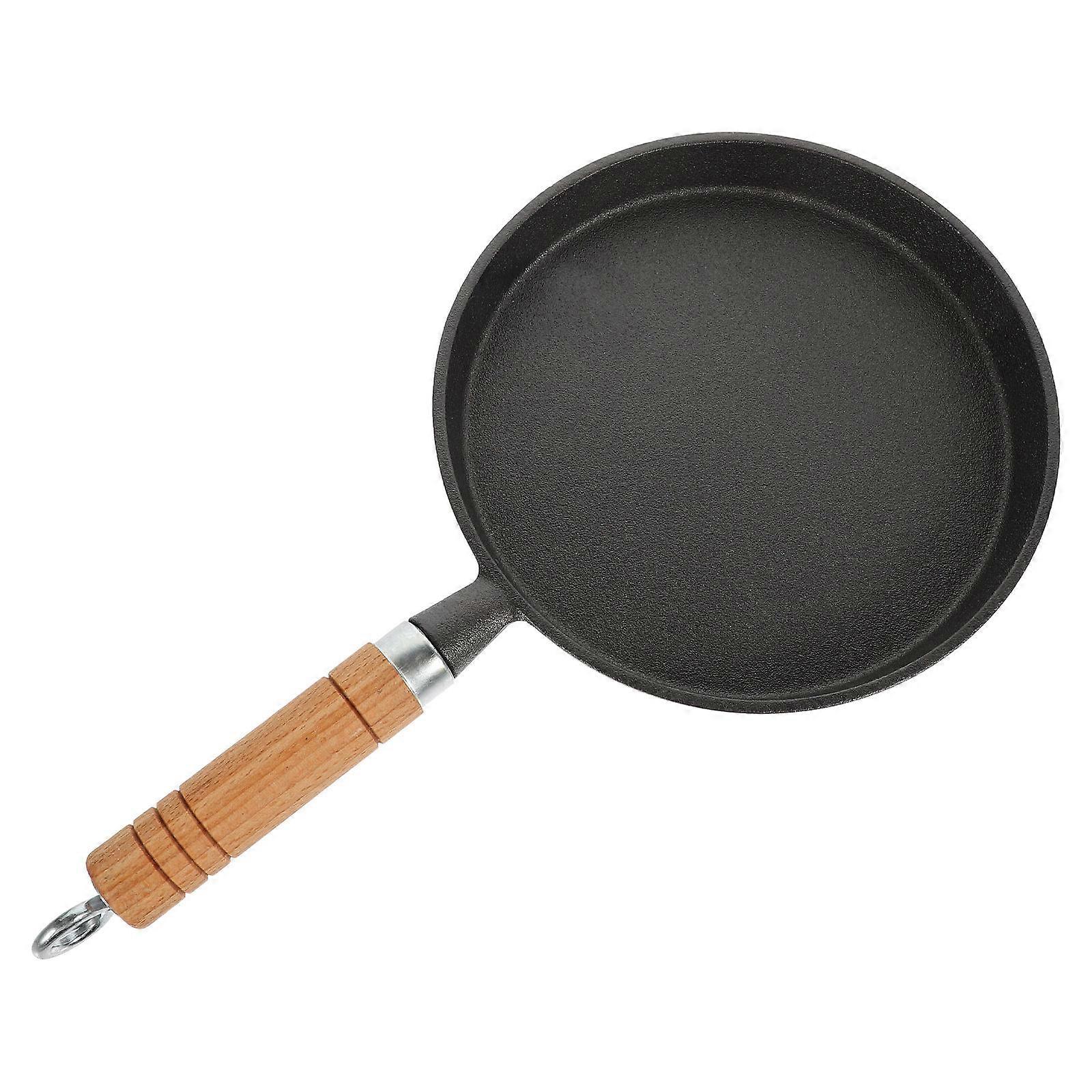Black Cast Iron Skillet with Wood Handle for Home Use Easy to Clean Nonstick Surface 12 inch