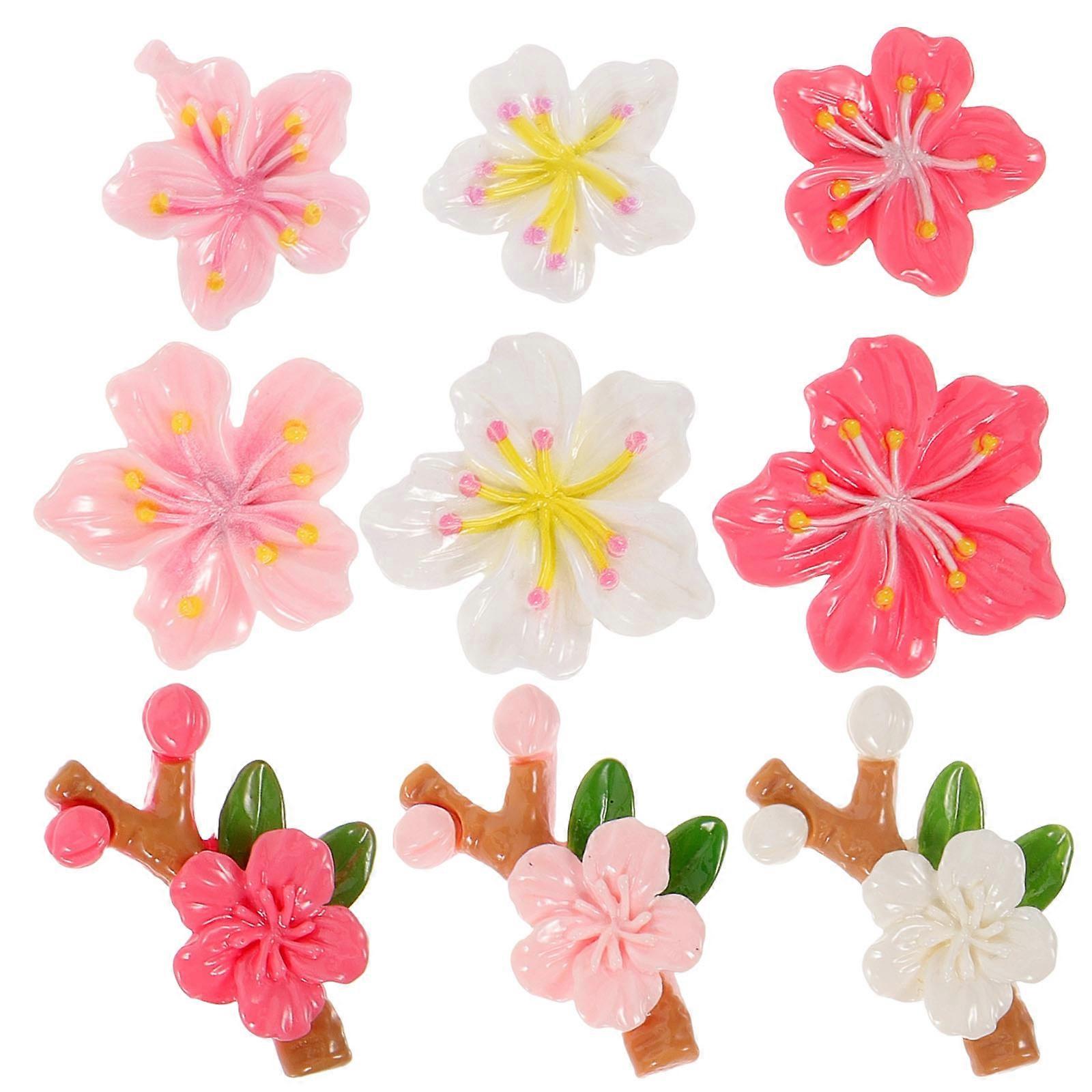 Pink Plastic Flower Charms Set for Refrigerator Decor Perfect 9pcs