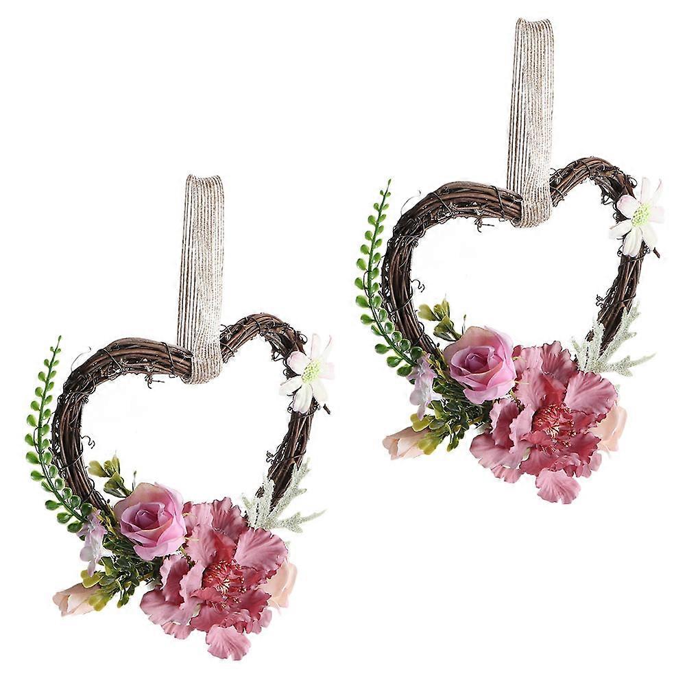 Heart-Shaped Artificial Wreath for Decoration Pink 2Pcs Set