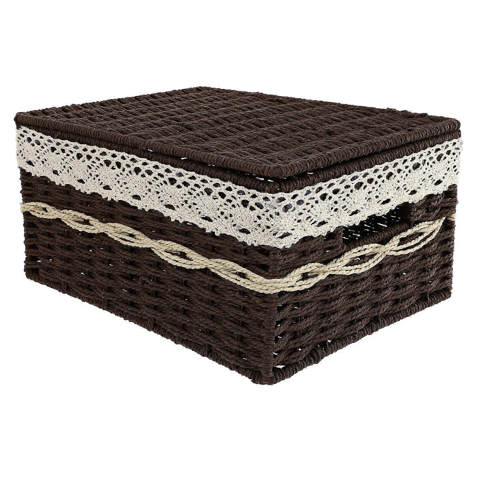 Natural Woven Basket Rectangular Storage Basket For Home Use Desktop Organizing 29X21.5X14CM Coffee Color 1Pc