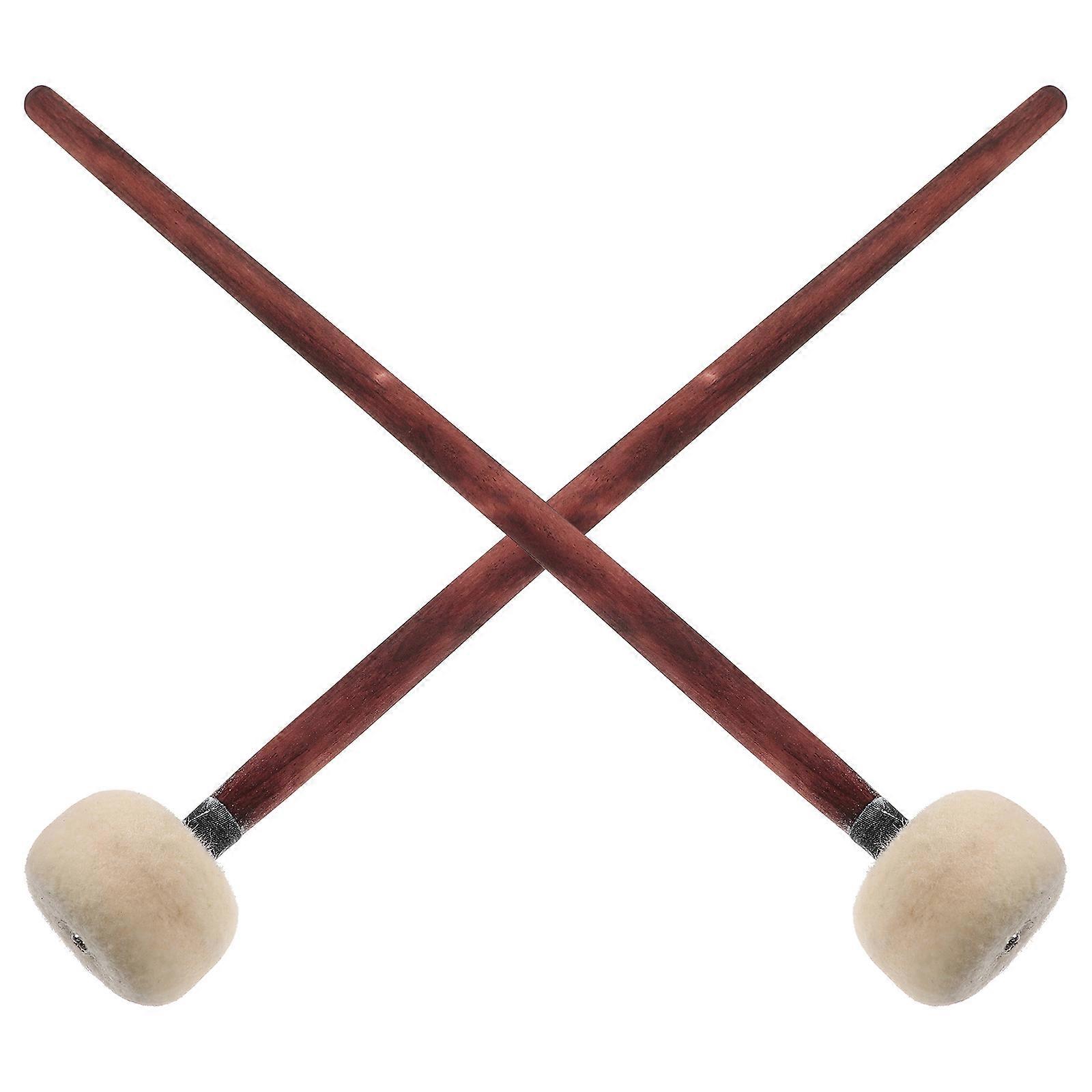 Wooden Drumsticks with Felt Heads for Drum Use Coffee Color Smooth Grip Multi Functional Design 2pcs