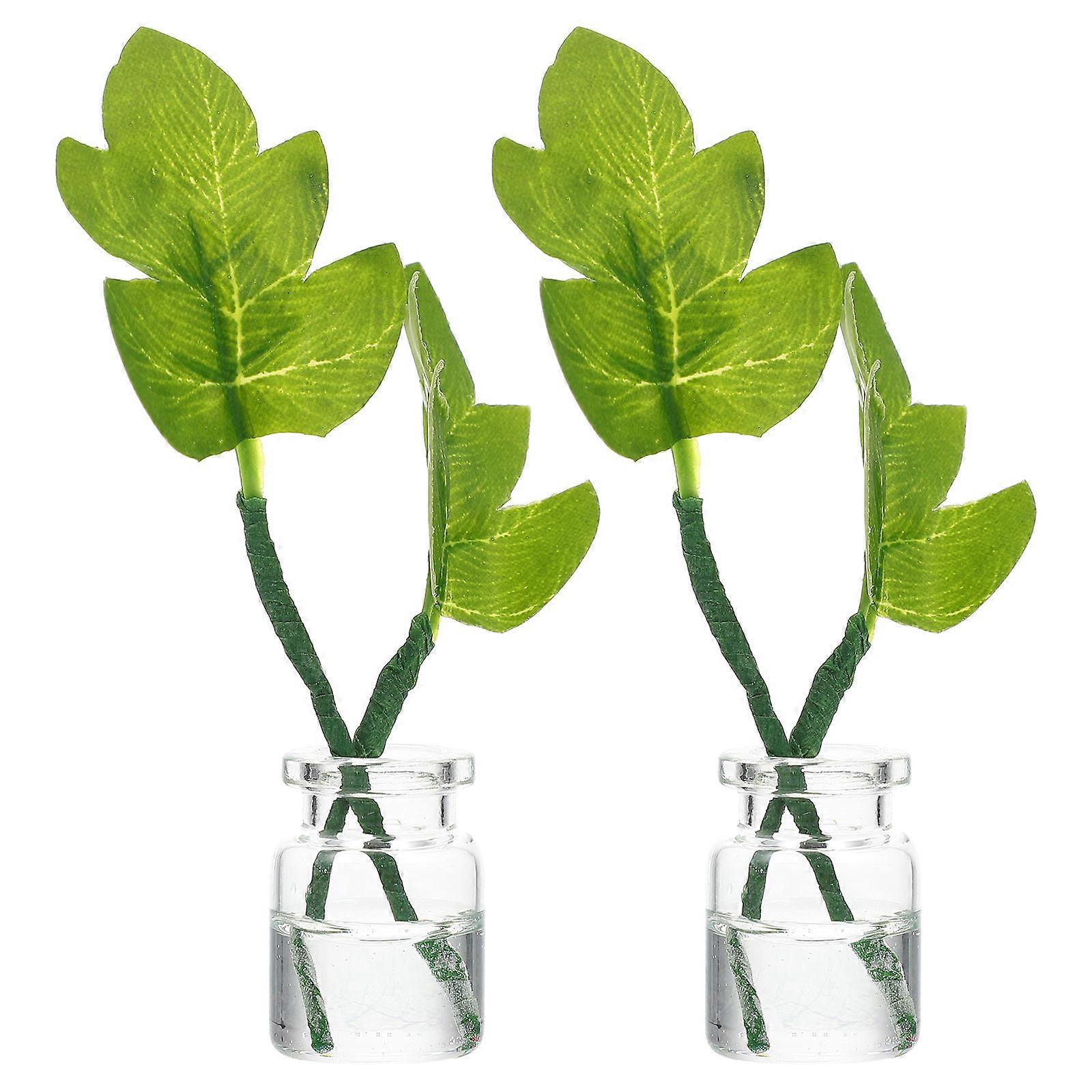 Mini Bonsai Models 2Pcs Miniature Monstera Leaf Indoor Use House Decor Assorted Color Unique Design