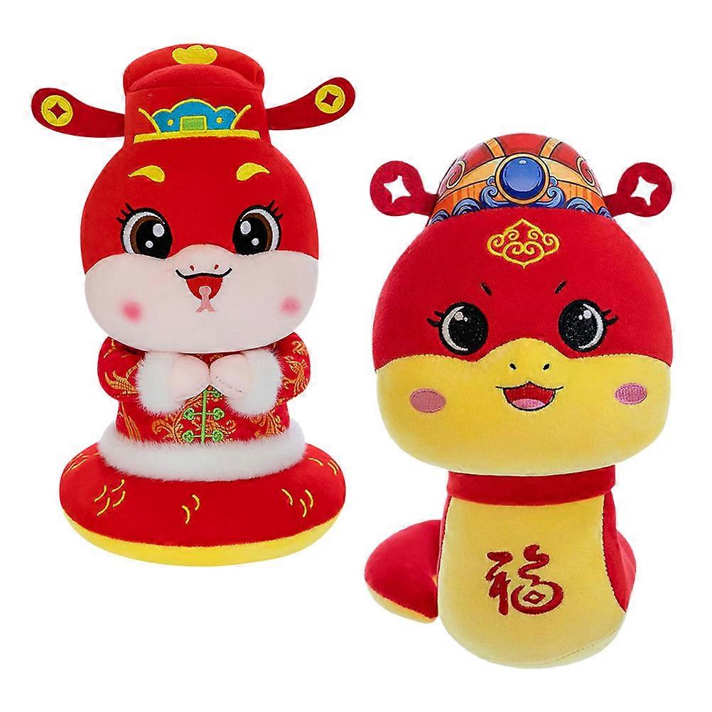 Cute Zodiac Snake Plush 2pcs Set for Home, Office & Restaurant Decor Soft Plush for Year Celebrations