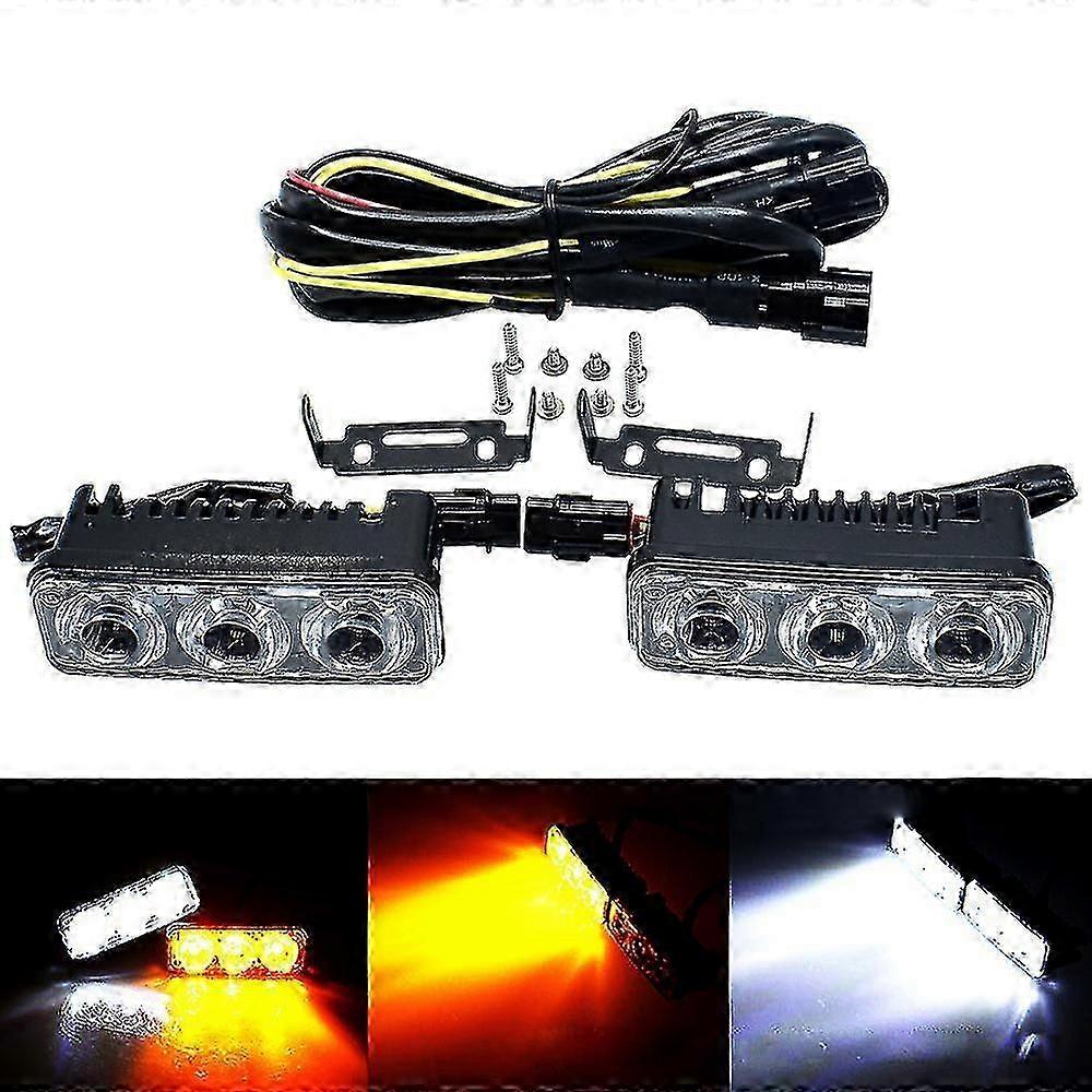 2pcs High Power Car Drl Aluminum Led Daytime Running Lights Waterproof With Projector Lens Dc 12v Single Fog Lamp White & Yellowz