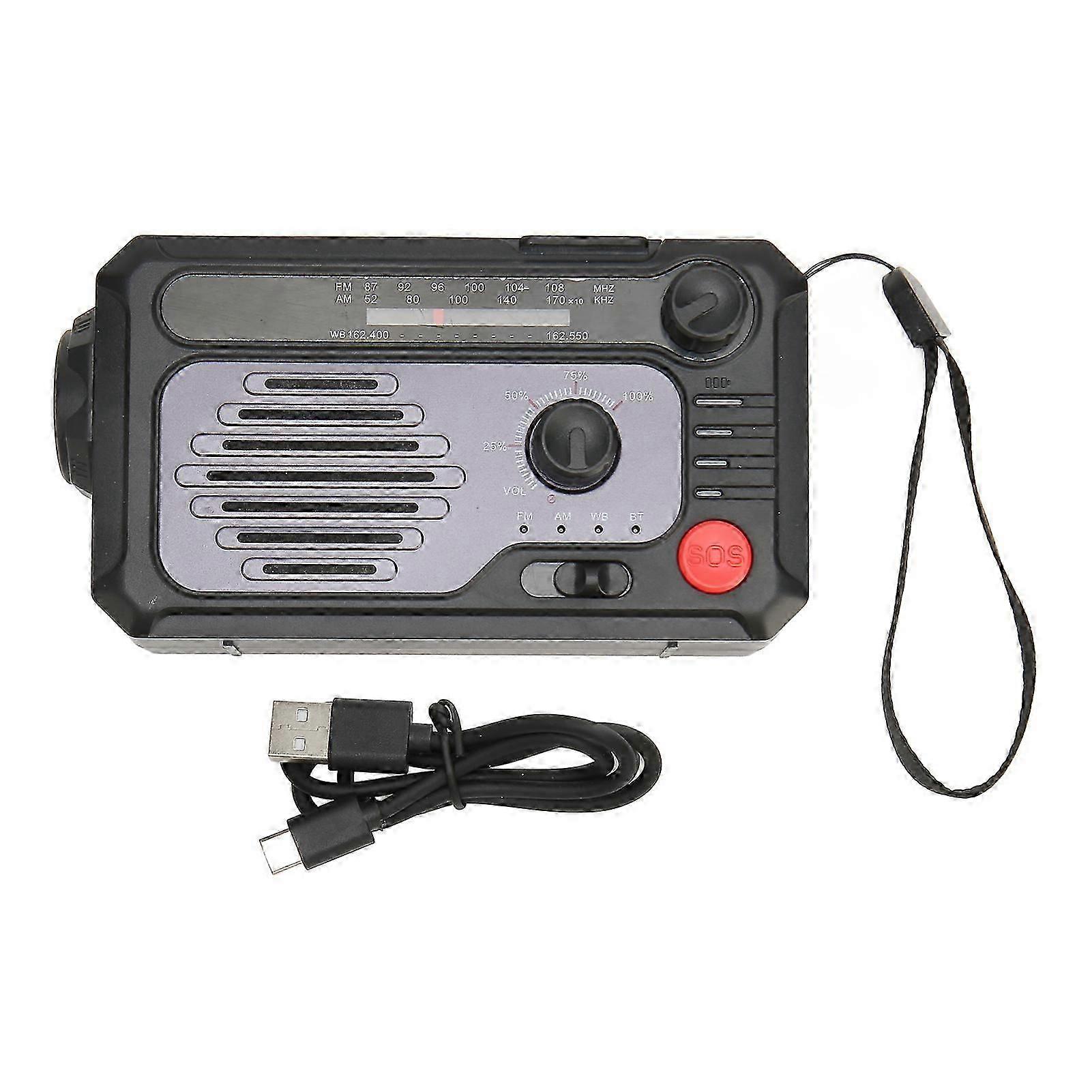 Hand Crank Weather Radio NOAA AM FM BT Type C Charging Emergency Solar Radio with Flashlig