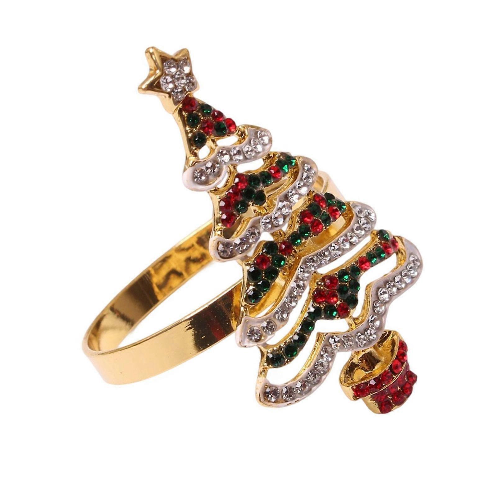 Christmas Tree Sparkling Rhinestones Napkin Rings Metal Napkin Holder Clip For Dining Parties And Home Table Setting Multicolor