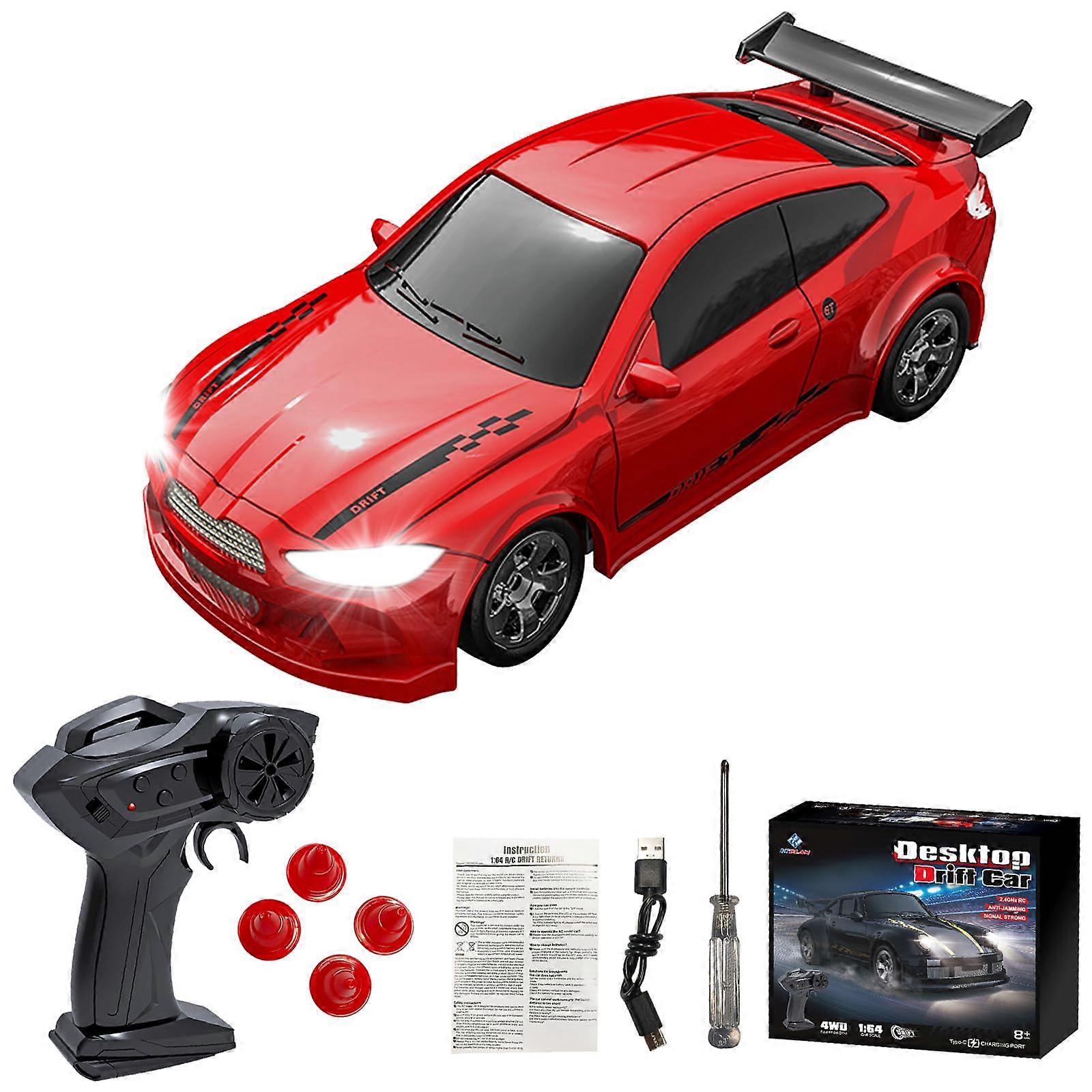 RC Drift Car 1:64 Scale 2.4G High-Speed Four-Wheel Remote Control Racing Toy for Kids Red