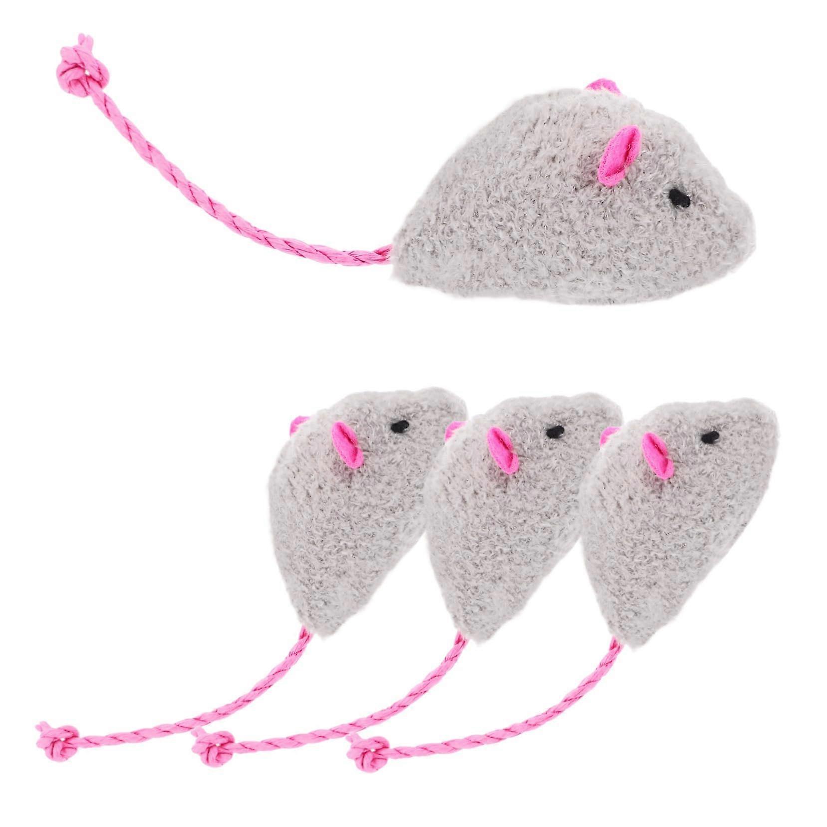 Realistic Plush Mouse 4-Pcs Durable Chew Set For Cats Indoor Interactive Kitten Teething Exercise And Hunting Instinct