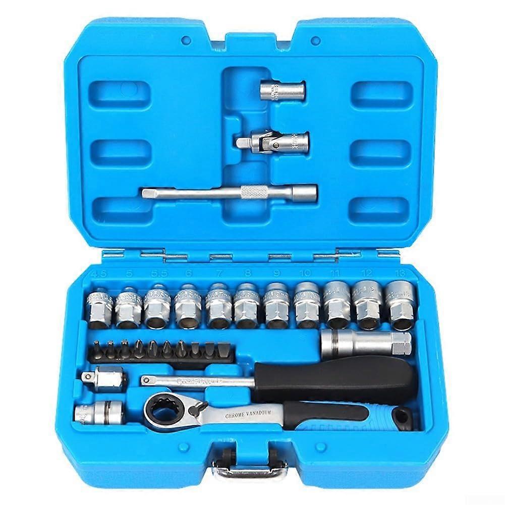 Ratchet Socket Set, 29-Piece Kit With Torque Wrench For Mechanics