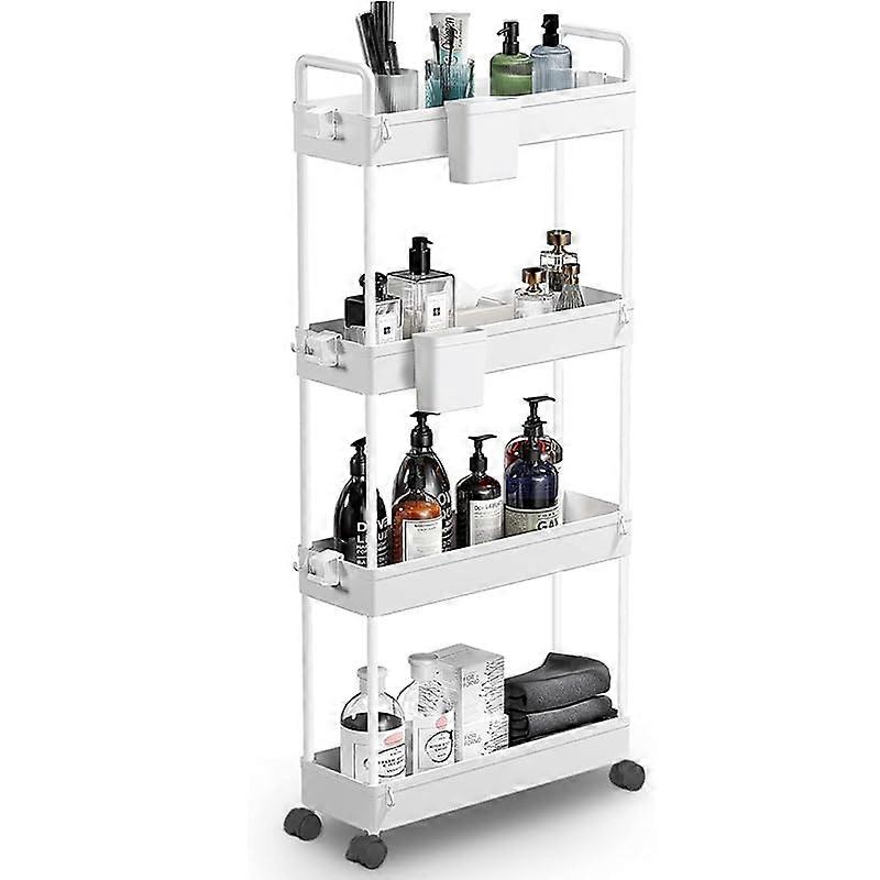 Storage Trolley, Kitchen Utility Cart with Handle, Slide Out Rack (4 TierWhite)