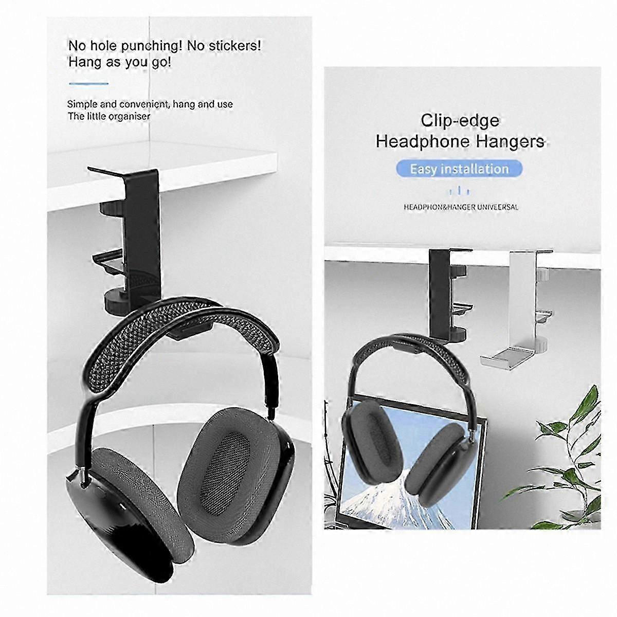 Universal Metal Headset Hanger Hook for Desktop or Countertop Use with Clip-On Design for Easy Storage