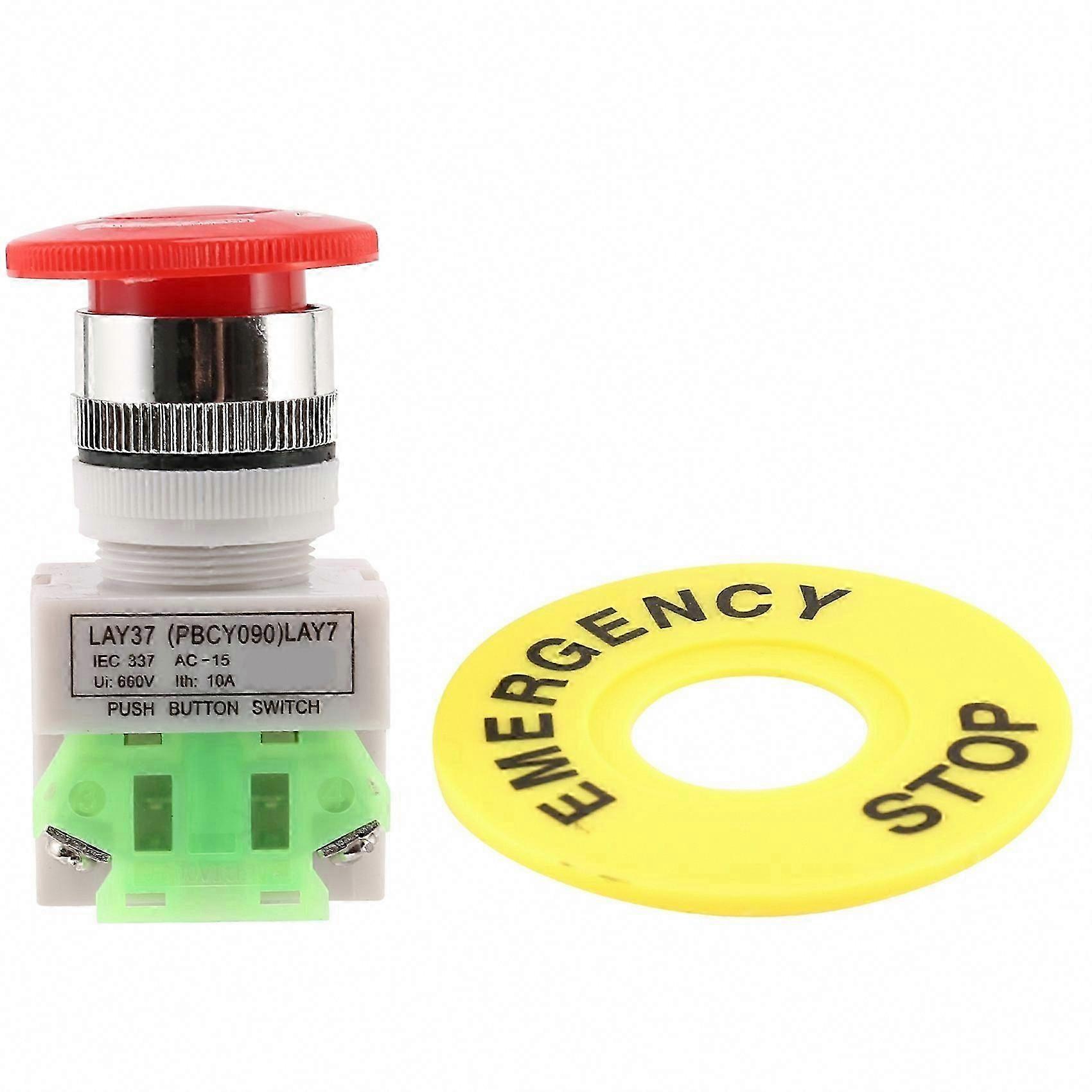 Red Mushroom Emergency Stop Button Switch DPST 1NO 1NC AC 660V 10A