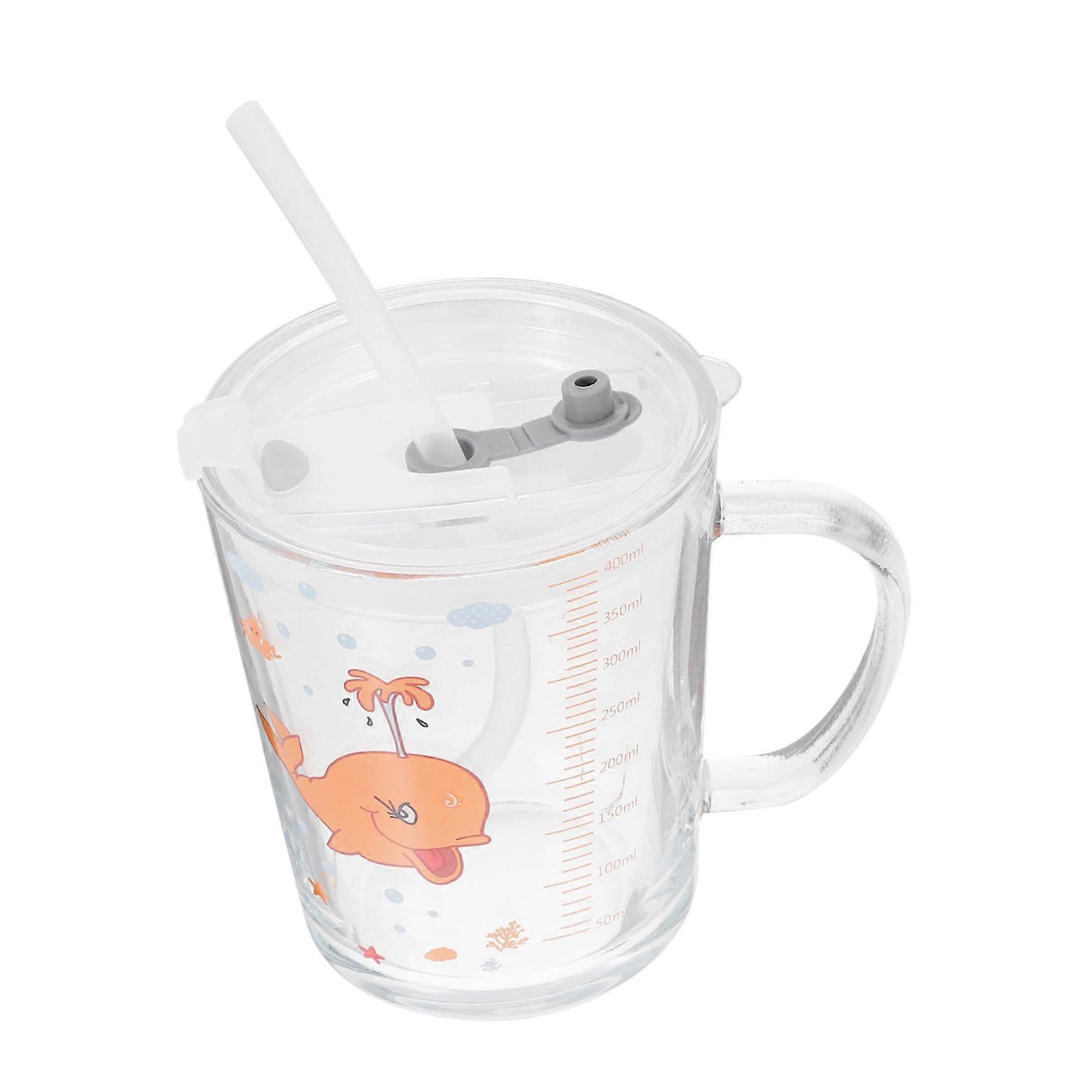 Measuring Milk Cup with Straw for Borosilicate Glass Drinking Mug with Scale Cartoon Design