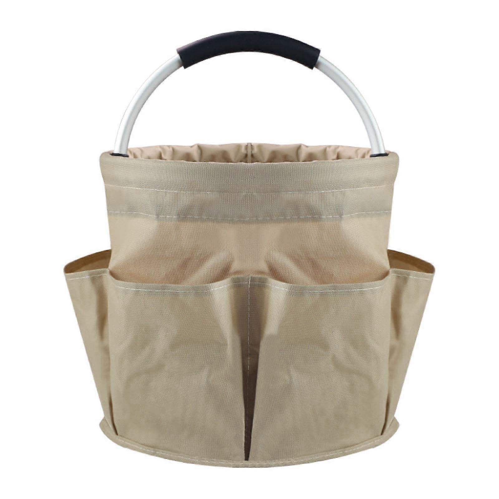Outdoor Foldable Picnic Basket Khaki, Portable Storage Toiletry Bag, Lightweight Bath Basket for Travel and Camping