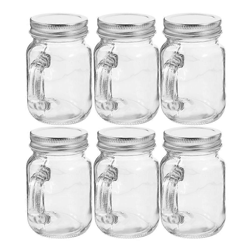6pcs Mason Jars With Handles And Lids Glass Beverage Bottles For Drinks Desserts And Jam Airtight Sealing