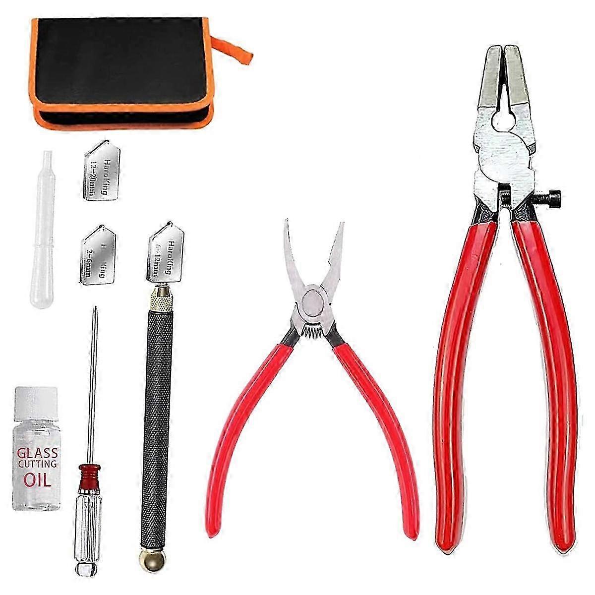 Glass Cutting Tools Set: Glass Cutter, Running Pliers & Breaker Grozer Pliers Kit for Cutting and Breaking Glass