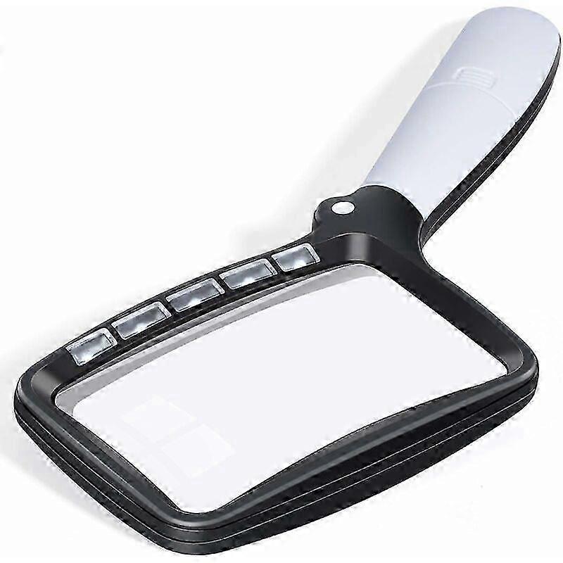 Rectangular reading magnifier with 5 LED lights, 2 intensity modes and magnification