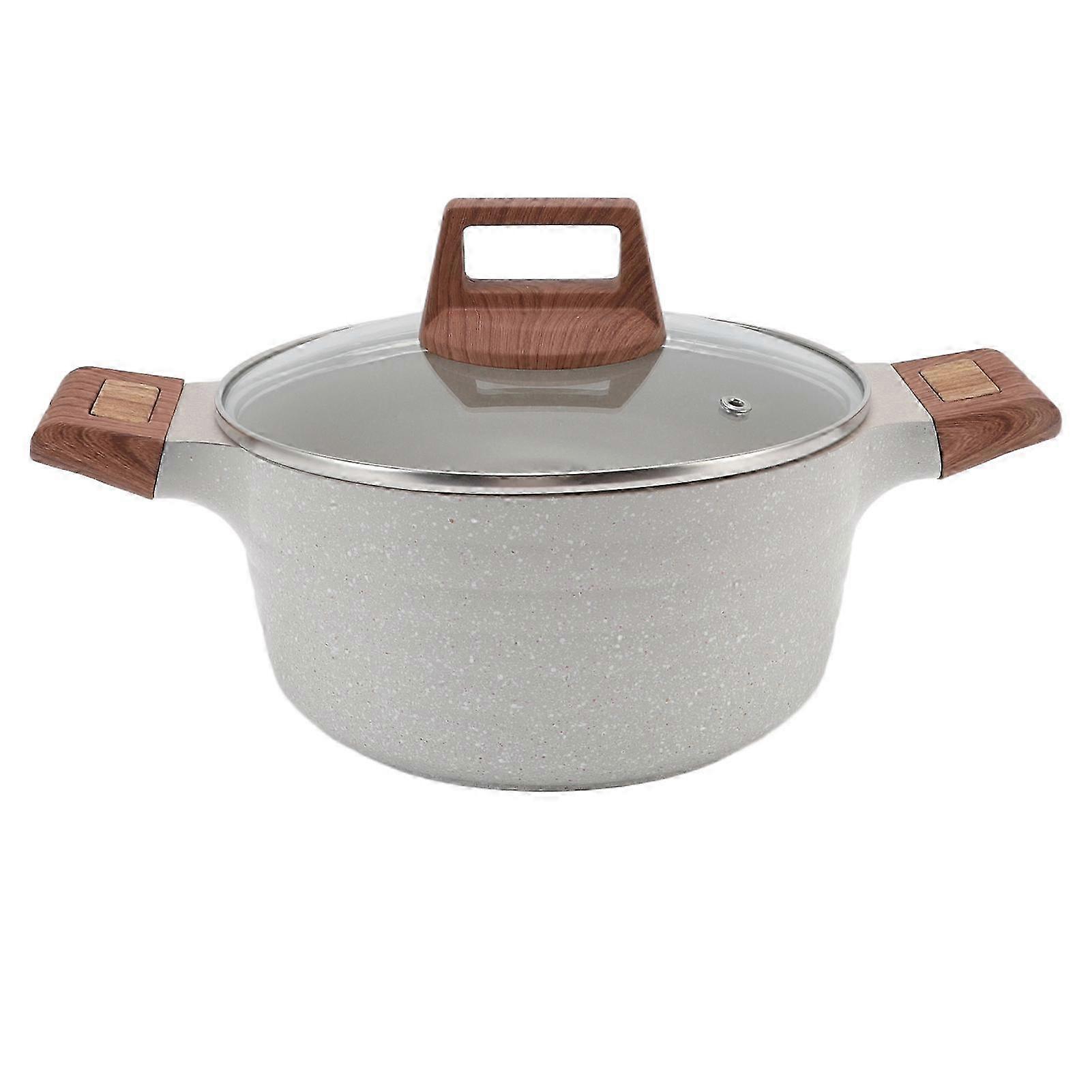Double Ear Soup Pot Non-Stick Fast Heating Visible Elegant Dutch Oven with Lid White 20cm/7.9in
