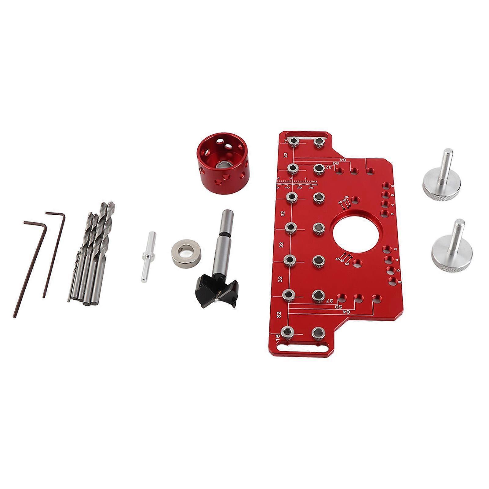 Shelf Pin Hinge Jig 2 in 1 Self Contained Clamping All Metal Cabinet Hardware Tool Drill Guide with 7 Drilling Bits