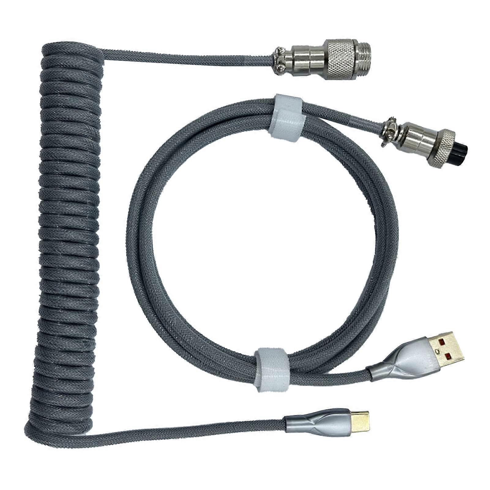 Gaming Keyboard Cable, Portable Coiled Mechanical Keyboard Cable with Retractable Two-Stage Design, Silver Grey
