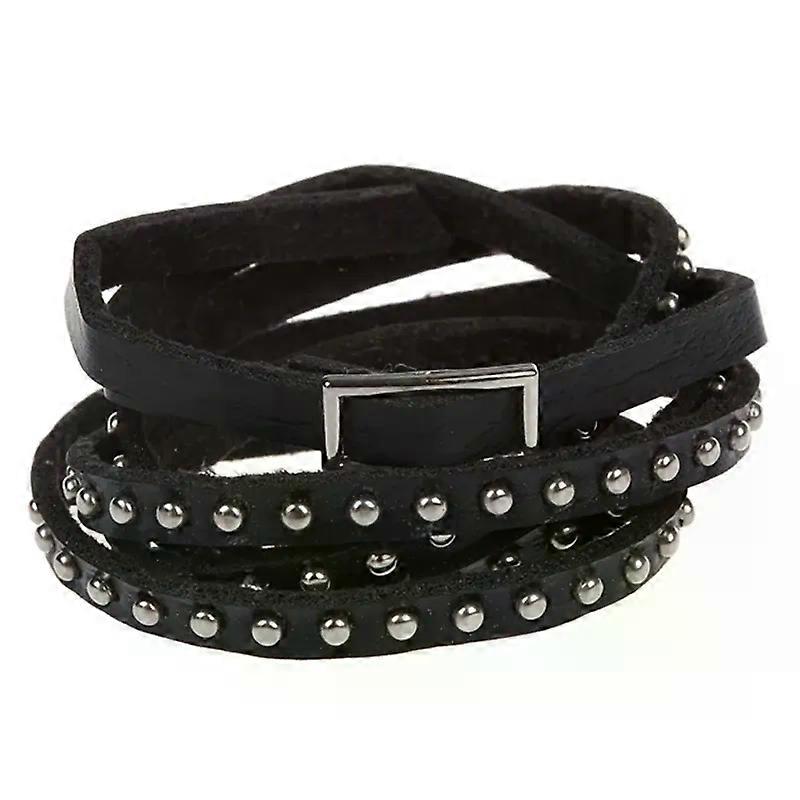 Unisex Punk Rock Multi-layer Rivet Stud Bracelet Bangle Wrap Cuff Black