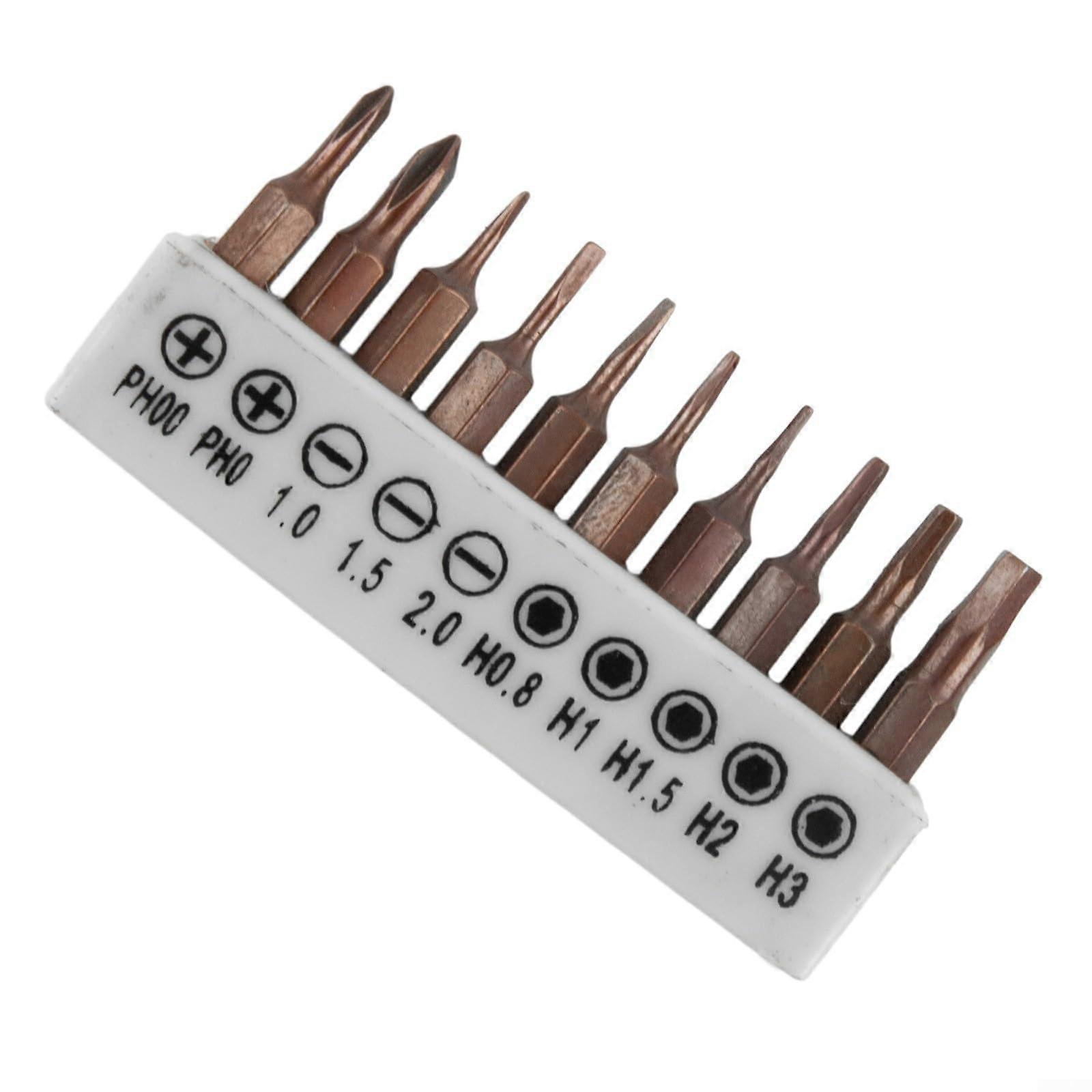 Screwdriver Bit Set, 10Pc, 4Mm Hex Shank, Slotted PH00 PH0 And Hex Bits SL1 SL1.5 SL2 H0 H1 H3 For Precision Repairs