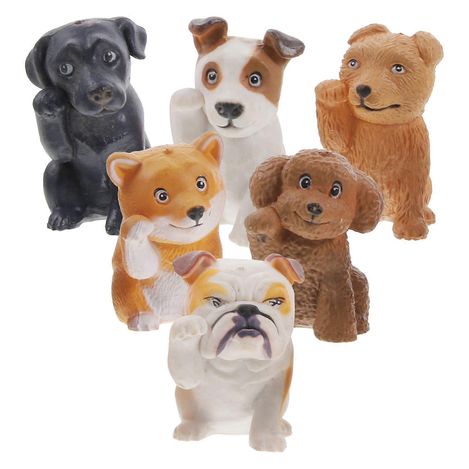 Small Dog Craft Puppy Model for Decoration Use 6Pcs ABS Material