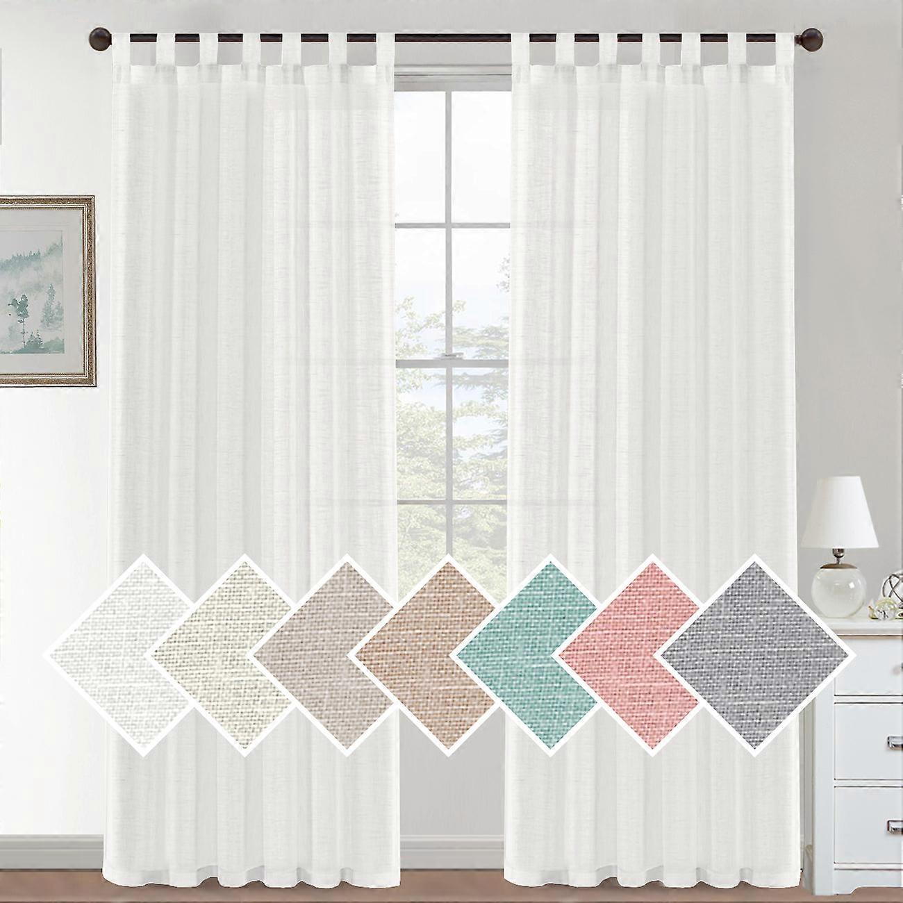 Natural Linen Sheer Curtains 2 Panels, Tab Top Semitransparent Semi-sheer Soft Comfort Privacy Drapes,white