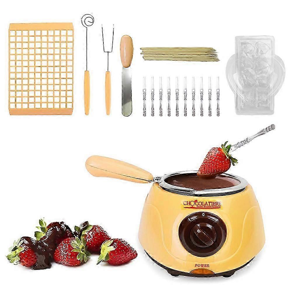 Aoresac Chocolate Melting Pot Chocolate Melter Hot Chocolate Maker with Spatula Molds 10 Wooden Sticks