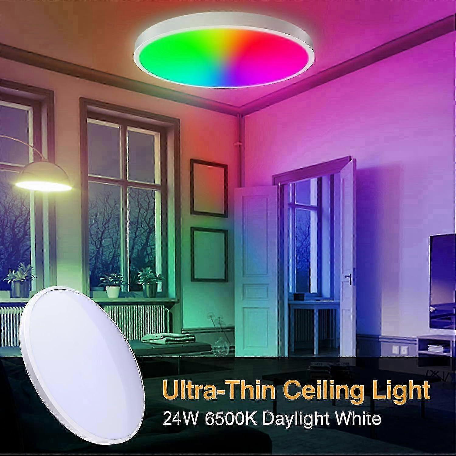 Dimmable LED Ceiling Light, Smart Color Ceiling Light Fixture with Alexa, Ceiling Lamp with Remote Control and APP Control for Bedroom, Living Room ne