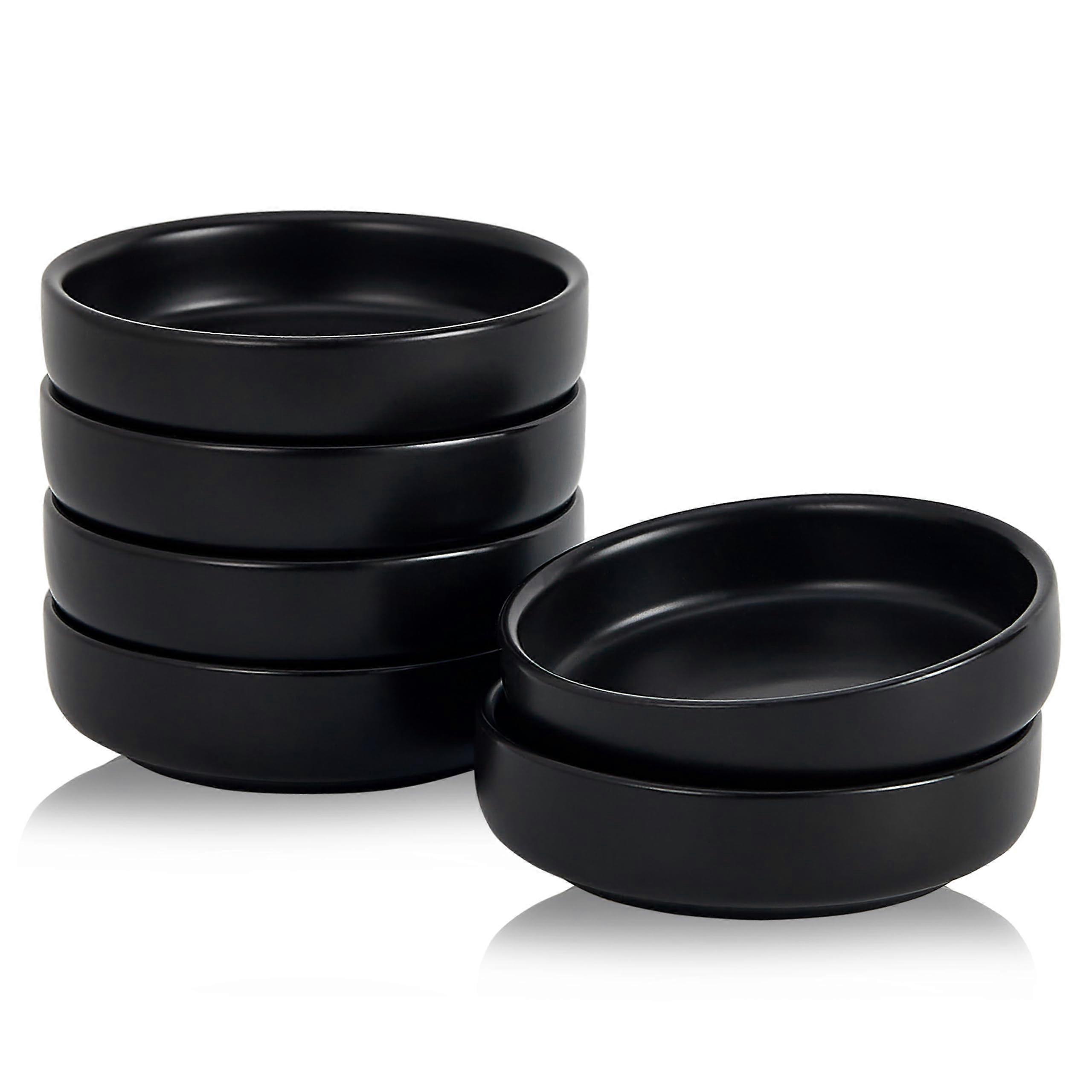Ceramic Soy Sauce Dish 9cm, Dipping Bowls Set of 6, Condiments Bowls for Sushi and Ketchup, BBQ, Black