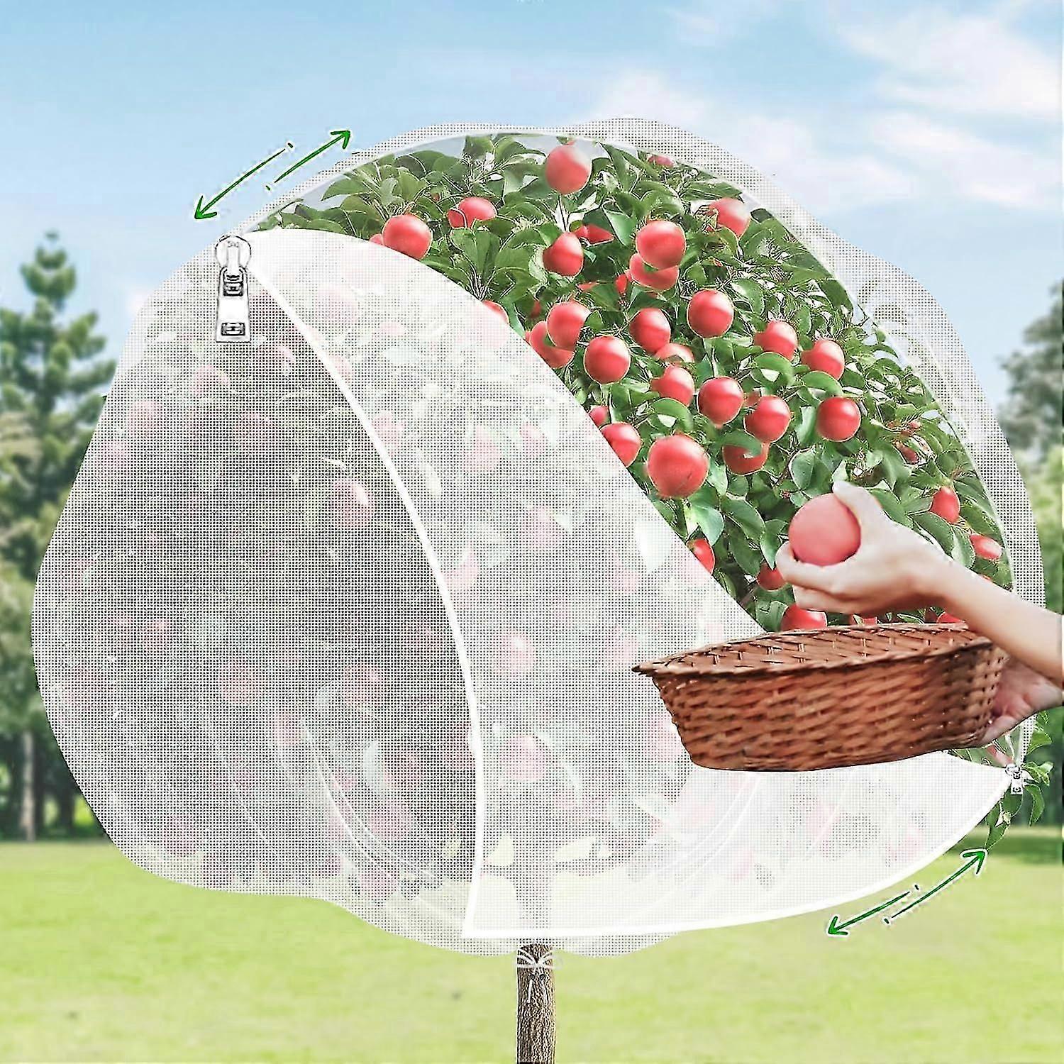 Fruit Tree Netting with Two-Way Zipper and Drawstring - 6.6ft x 7.9ft Garden Plant Netting Insect Barrier to Keep Out Cicadas, Birds, Squirrels, Deer