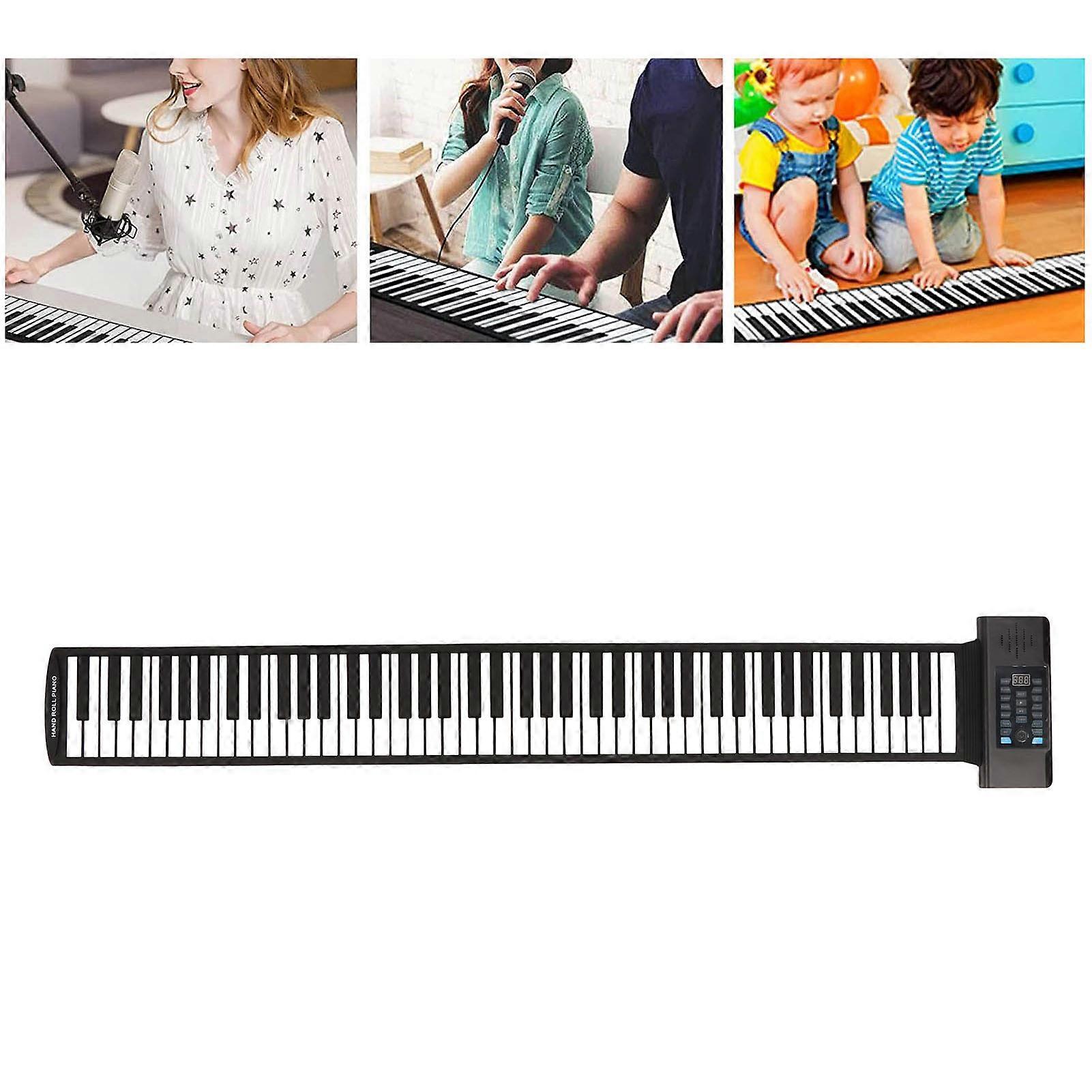 88-Key Black Roll Up Piano Bluetooth MIDI Touch Sensitive US Plug