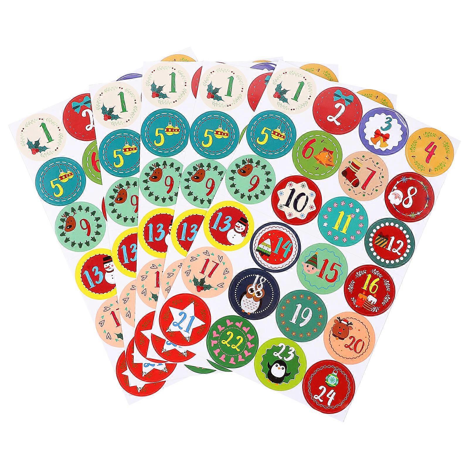 Digital Number Label Stickers for Decoration 5 Sheets Christmas Gift Seal