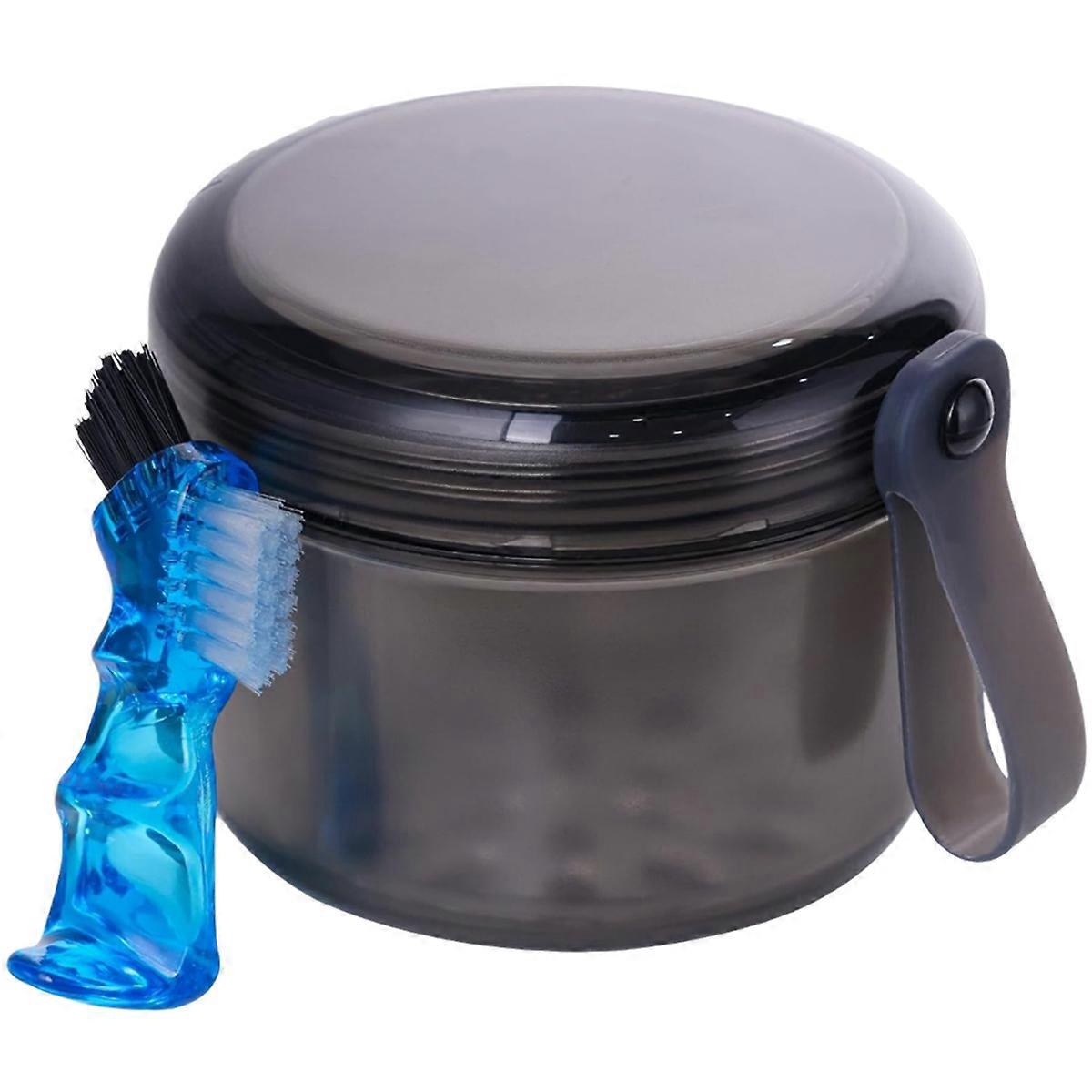 Denture Case,Leak Proof Denture Bath Cup for Travel, Dark Gray