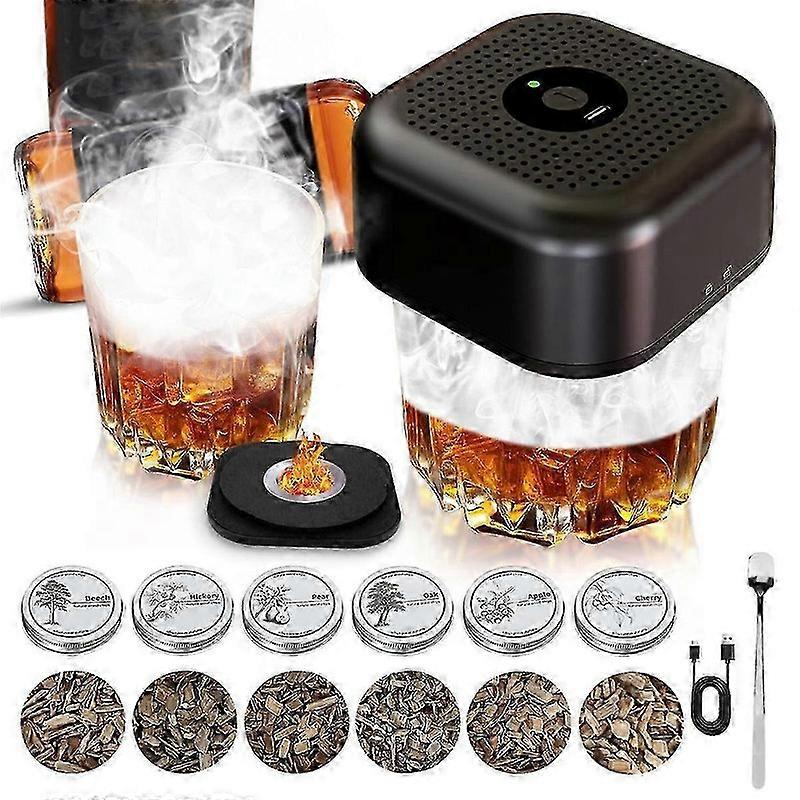 Whiskey Smokey Kit with Built-in Lighter and 6 Flavored Wood Chips - No Butane Needed Cocktail Smok