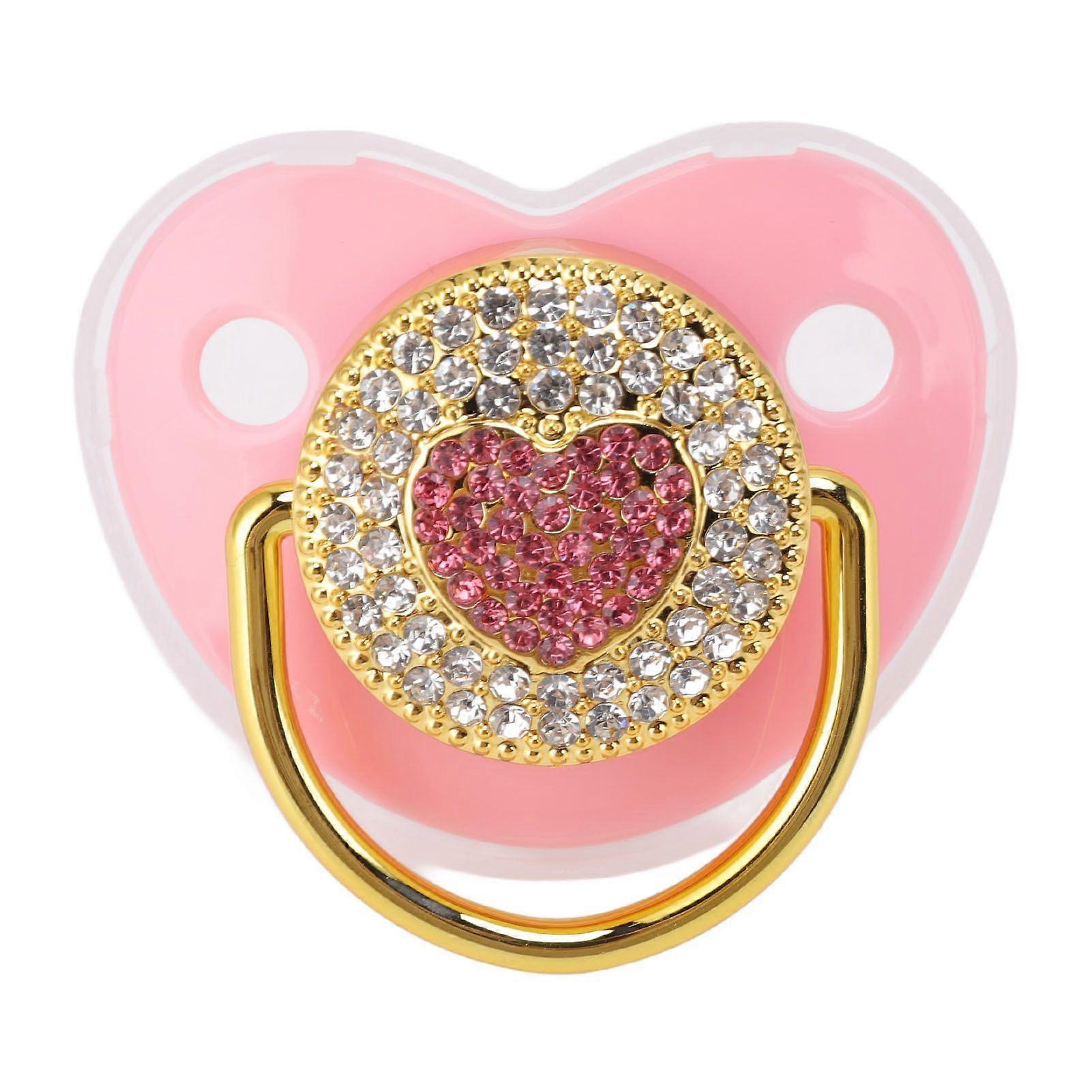 Baby Pacifier Heart Shape Shinning Rhinestones Infant Dummy Soother Soft Light Baby Soother Nipple Pink