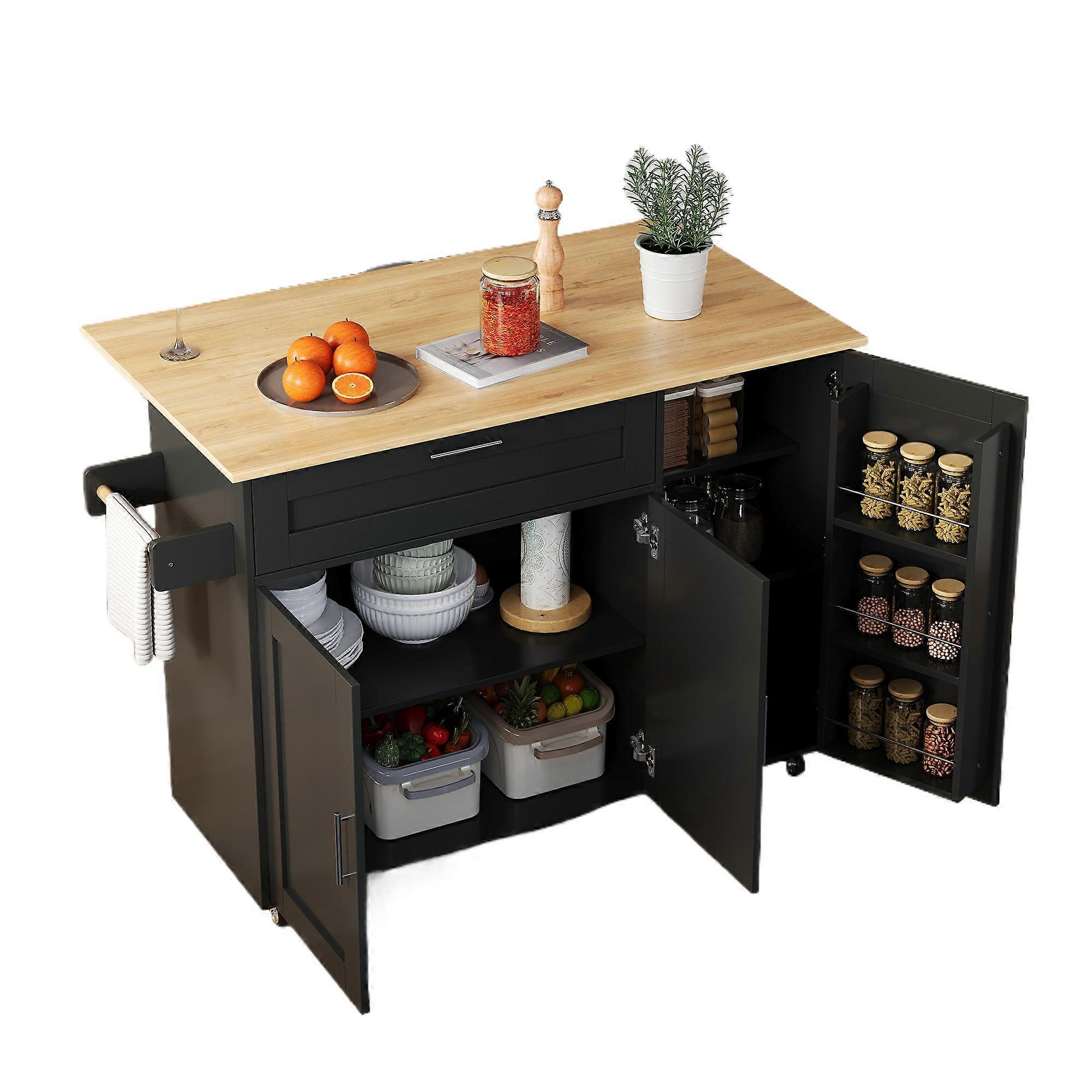 Foldable Storage Table Multifunctional Oak Island Spice Rack Wheels