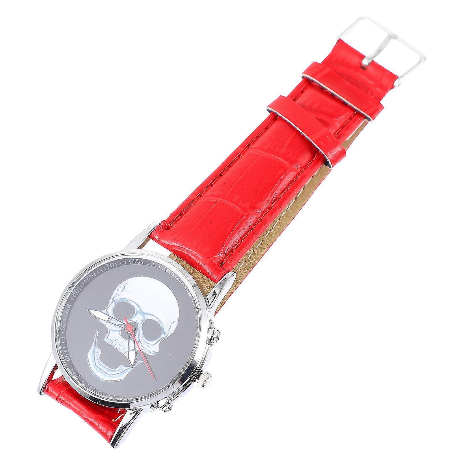Male Skull Watch Skeleton Quartz Watch for Decor 1Pcs Red Horrible Pattern