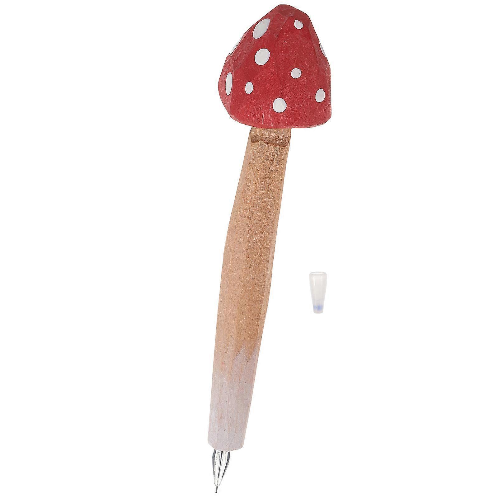 Creative Mushroom Shape Writing Pen Wooden Carved Design Perfect For School Office Use Multi Color 1Pcs