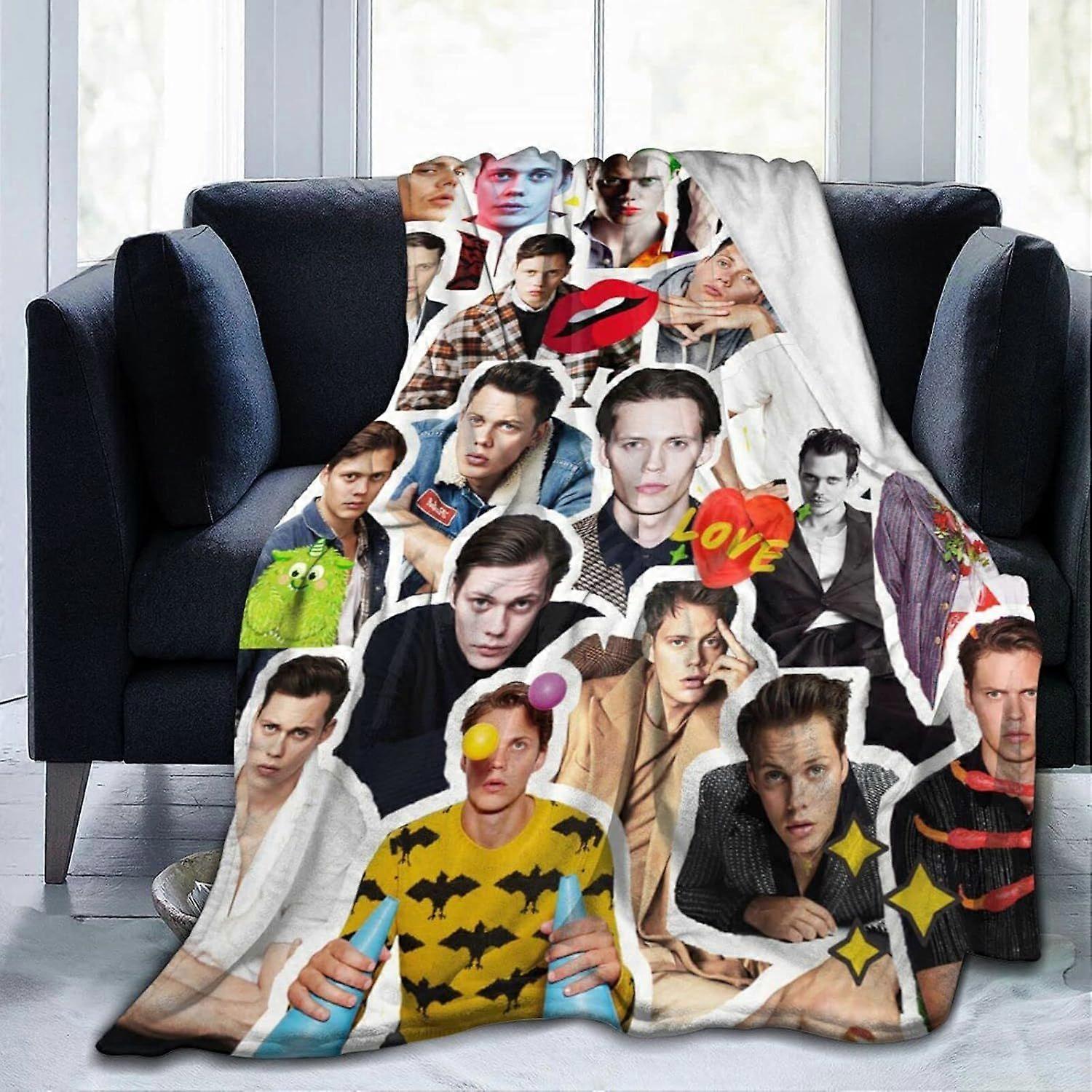 Blanket Bill Skarsgard Soft and Comfortable Warm Fleece Blanket for Sofa,Office Bed car Camp Couch Cozy Plush Throw Blankets Beach Blankets -ksxl7180